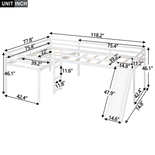 Harper & Bright Designs White L-Shaped Loft Bed with Slide & Built-in Ladders - Twin Size Wooden Loft Bed for Kids - Perfect for Small Bedrooms, Playrooms & Shared Kids' Rooms