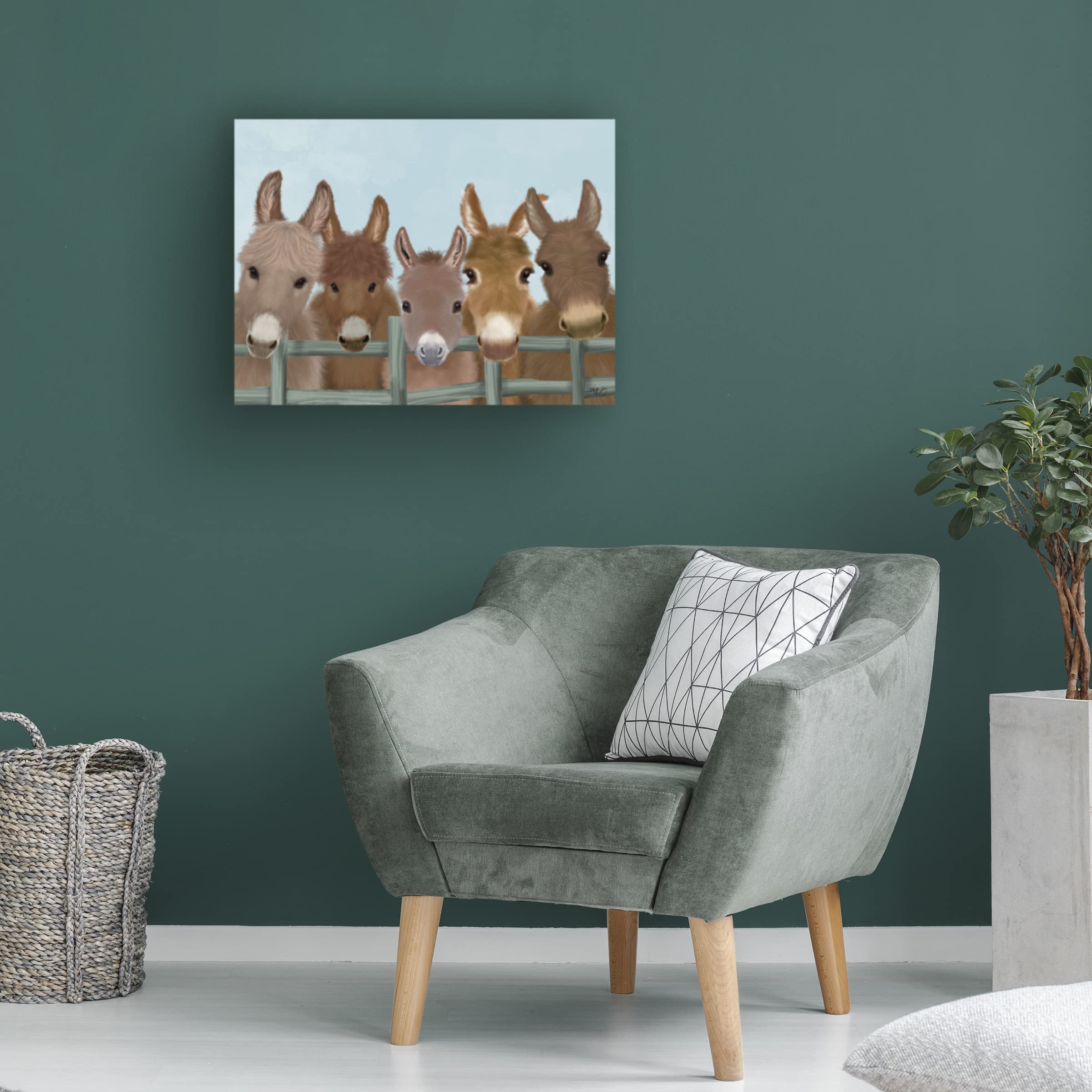 Trademark Fine Art 'Donkey Herd at Fence' Canvas Wall Art Print by Fab Funky - Farmhouse Decor for Living Room, Bedroom & Office