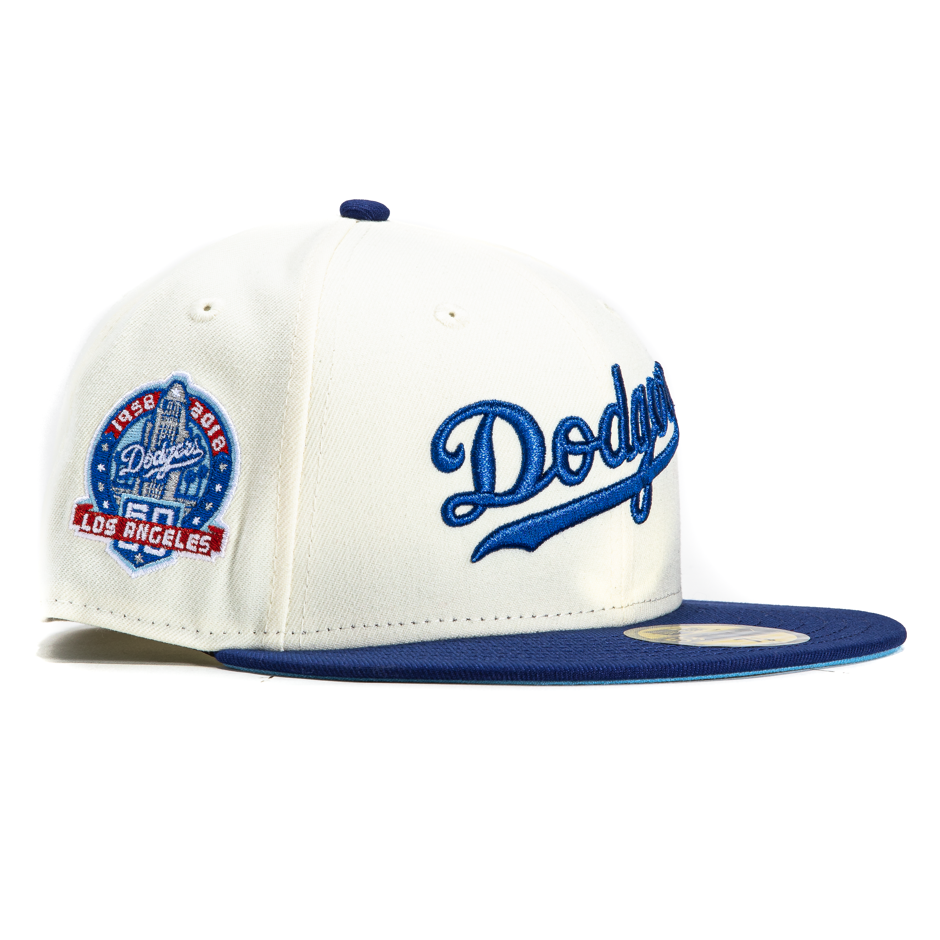 New Era 59Fifty Los Angeles Dodgers 60th Anniversary Patch Snapback Hat - White & Royal Blue - Official MLB Baseball Cap for Men & Women - Perfect for Games, Collecting, and Streetwear Fashion