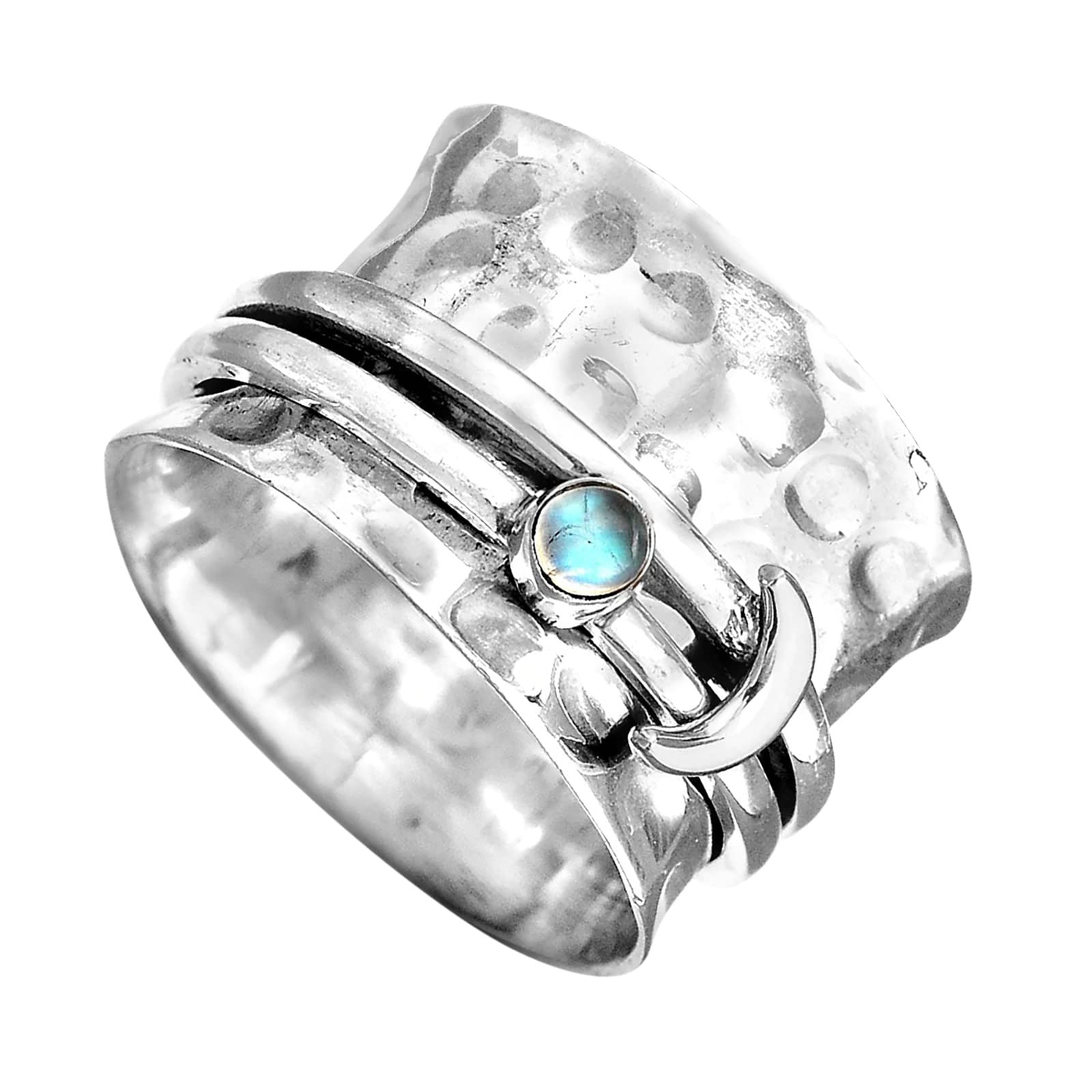 Vintage Silver Moon Zircon Ring for Women - Adjustable Handmade Sterling Silver Jewelry - Perfect for Weddings, Parties & Everyday Wear