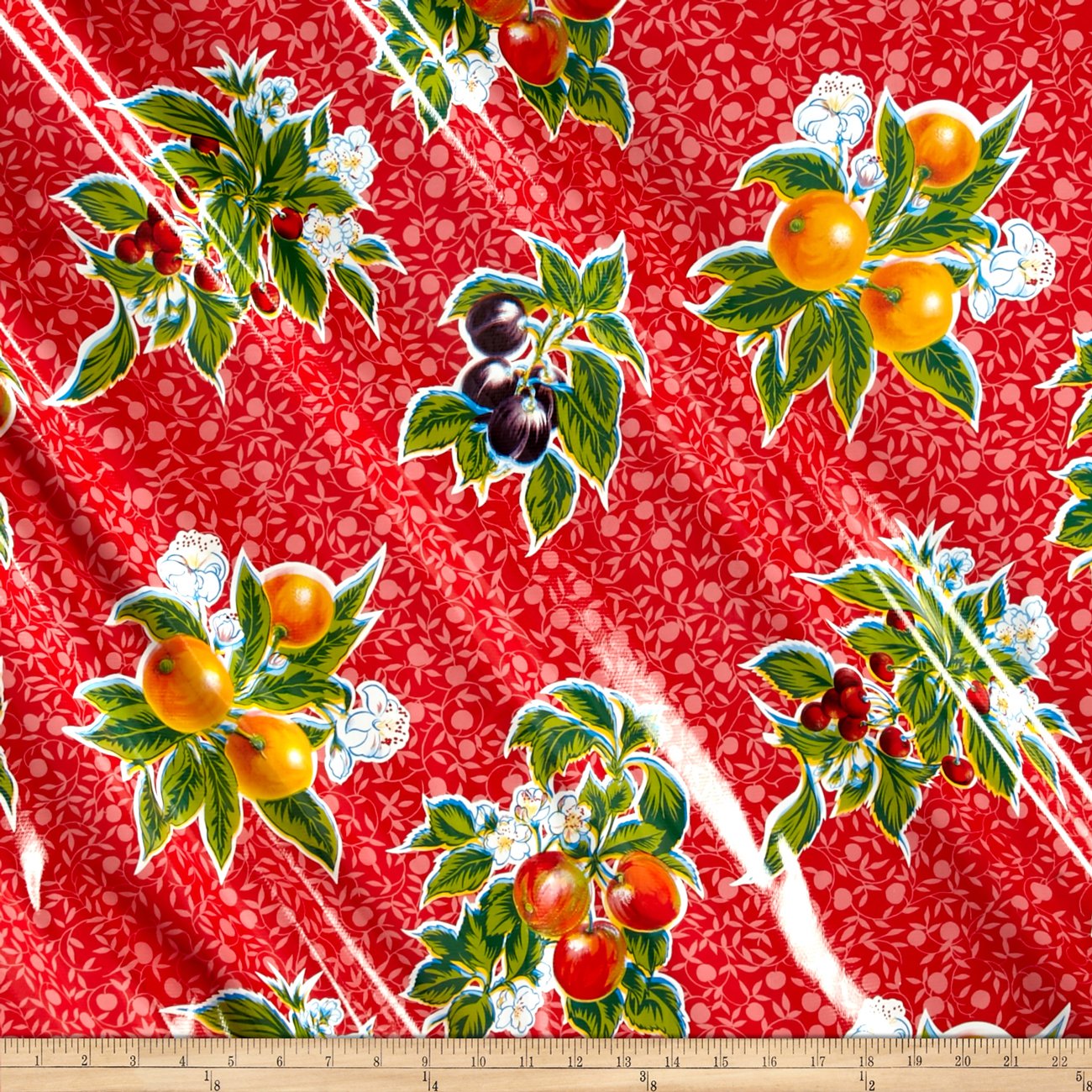 Red Oilcloth Fabric for Summer - Waterproof & Durable Fruit Print Fabric by The Yard | Perfect for Tablecloths, Picnic Blankets & DIY Crafts