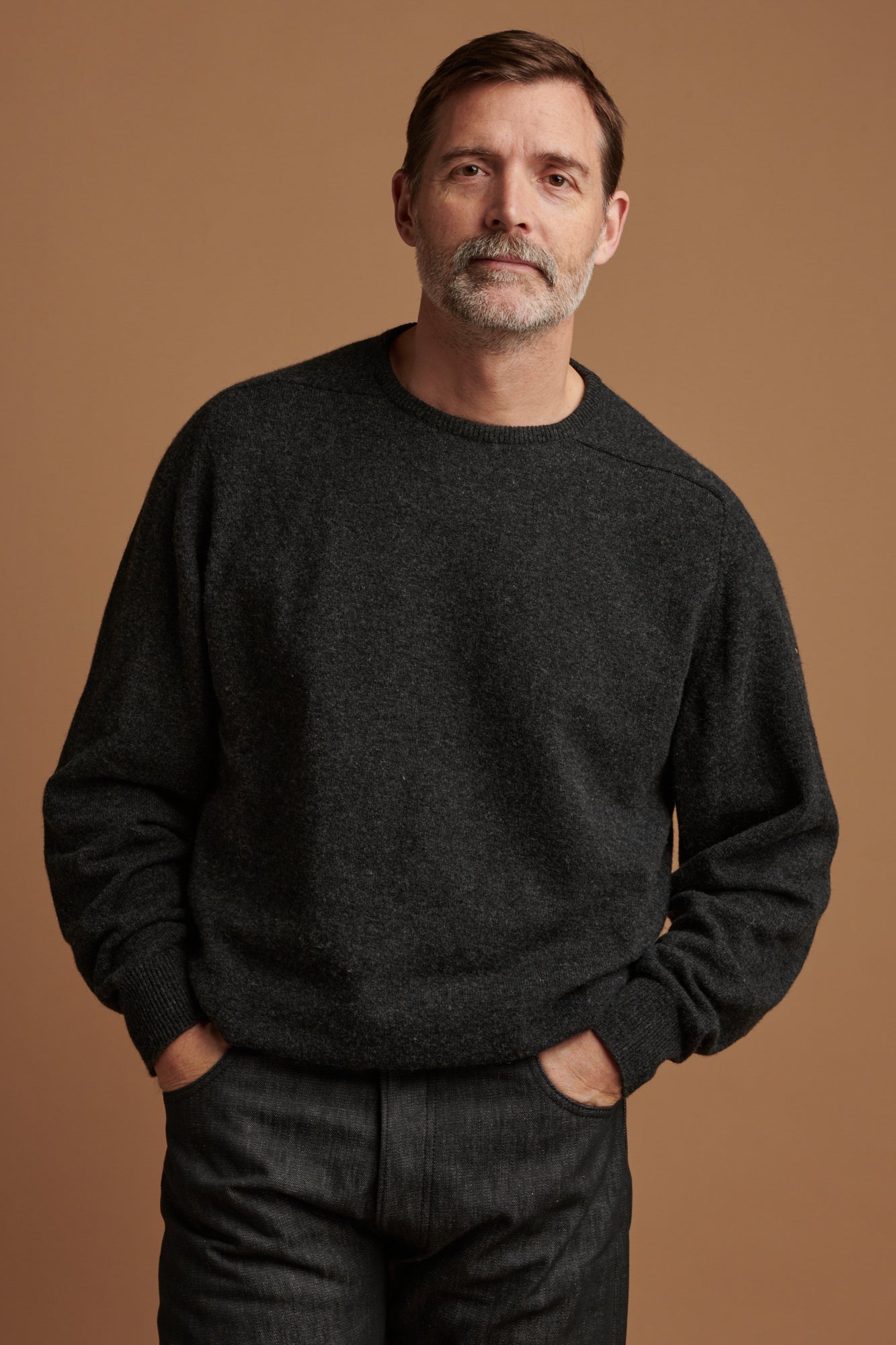 Premium Men's Lambswool Sweater - Saddle Shoulder Crew Neck Pullover in Charcoal Grey | Warm Winter Knitwear for Casual Outfits & Office Wear