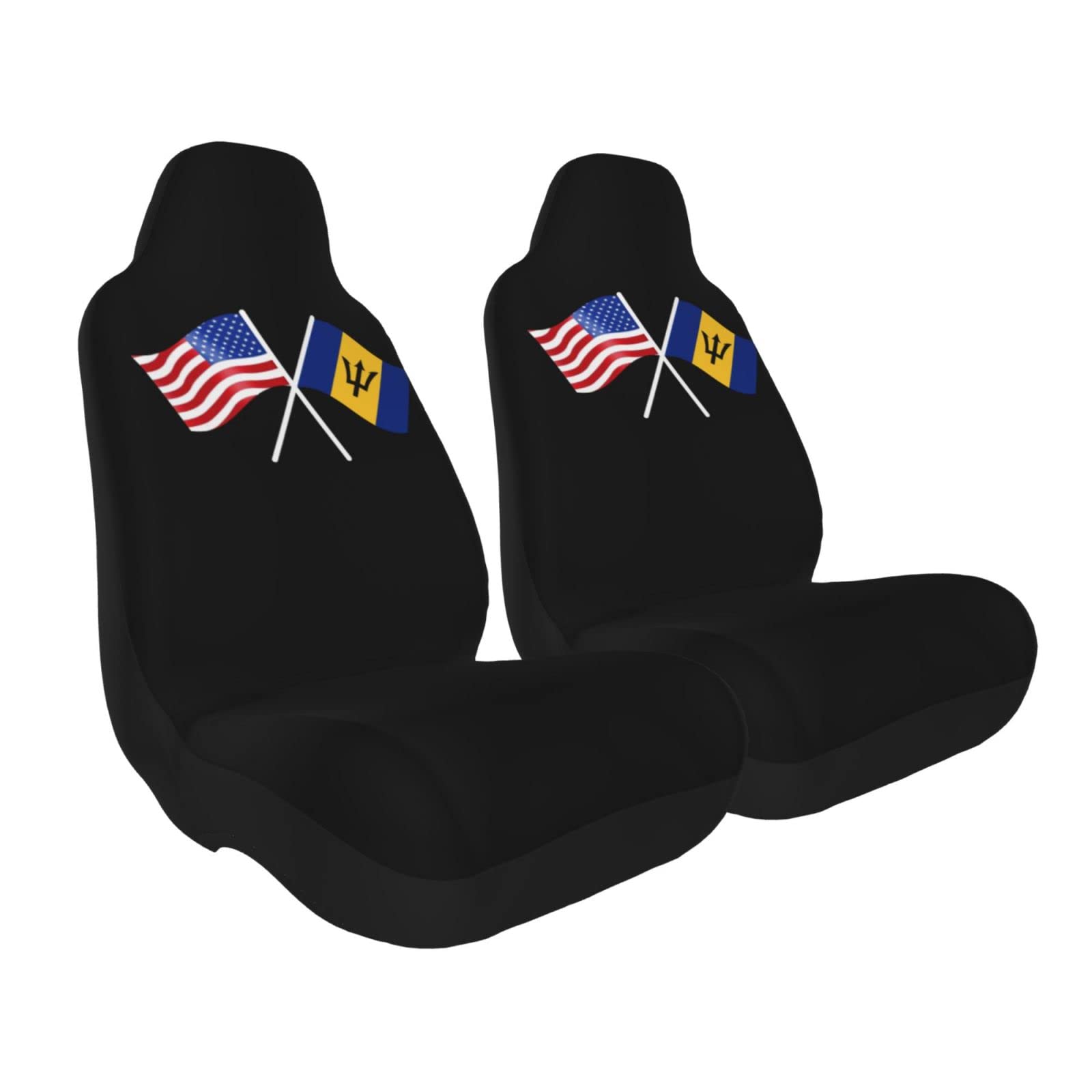 OKLRYNBV American & Barbados Flag Car Seat Covers (2-Piece Set) - Universal Fit for Most Vehicles - Perfect for Patriotic Drivers, Road Trips & Car Decor