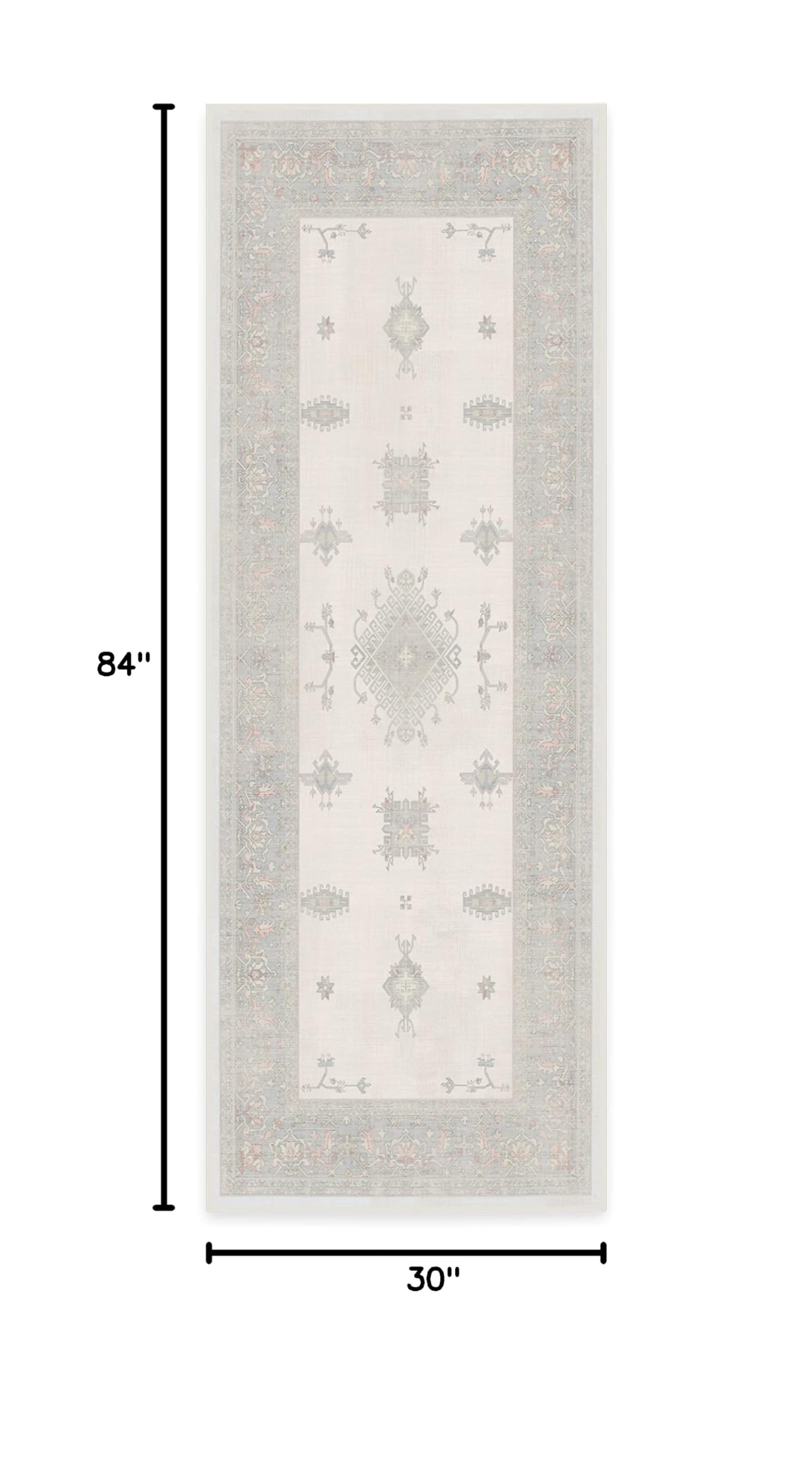 RUGGABLE Verena Washable Runner Rug 2.5'x7' - Stain & Water Resistant Non-Slip Area Rug for Kids Room, Nursery, Playroom - Pet & Child Friendly with Standard Pad - White Opal - Perfect for High Traffic Areas and Family Spaces