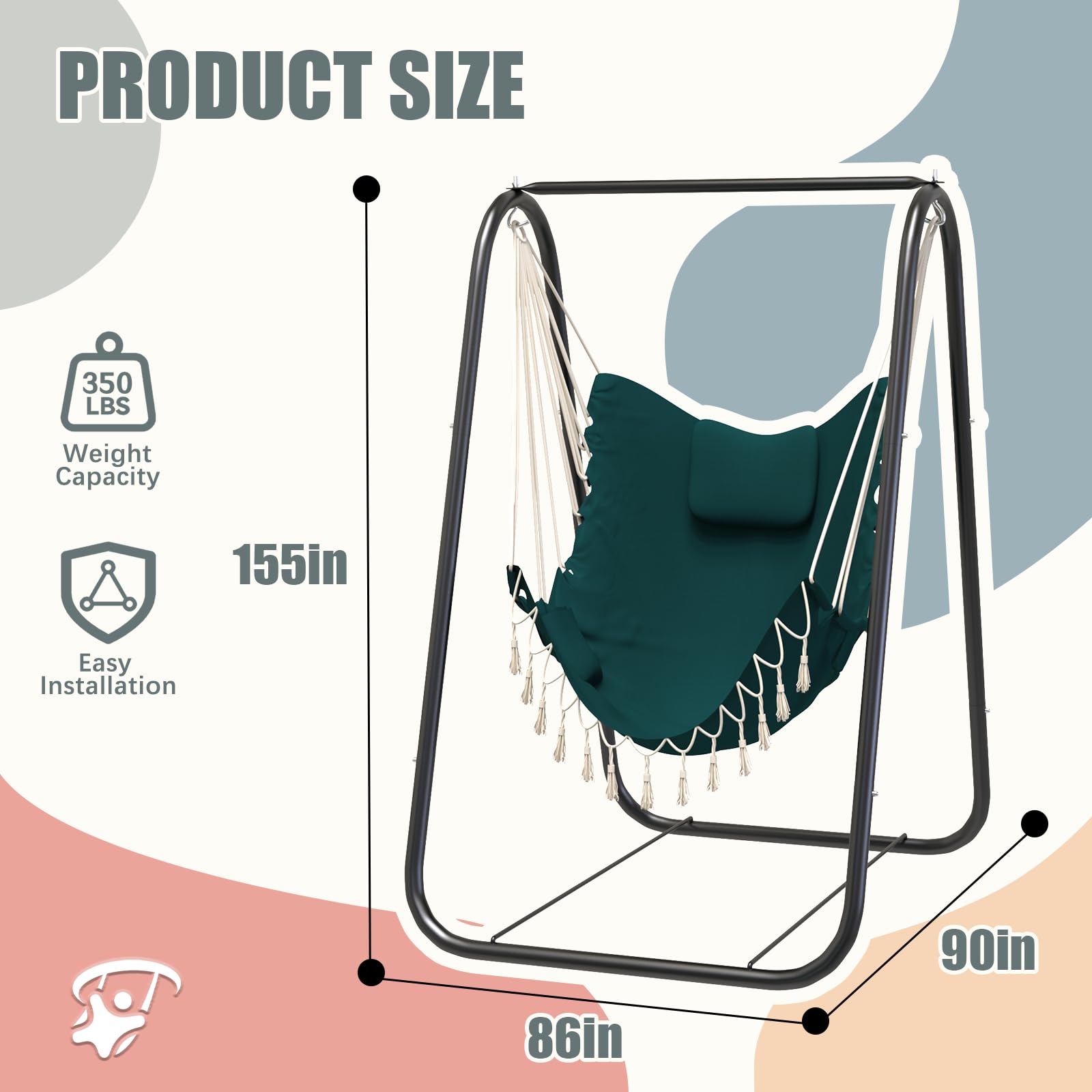 G TALECO GEAR Hammock Chair with Stand - Heavy Duty & Rustproof Hanging Swing Chair for Indoor, Outdoor, Patio, Yard, Garden, Porch - Perfect for Relaxing, Reading & Lounging (Green)