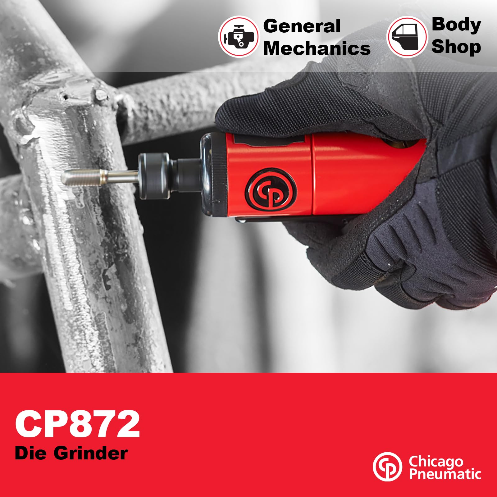 Chicago Pneumatic CP872 Heavy Duty Air Die Grinder - 1/4 Inch (6mm), 0.63HP/470W, 27000 RPM - Ideal for Welding, Woodworking, Automotive Detailing & Metal Polishing - Perfect for Professional Shops, DIY Projects & Industrial Applications