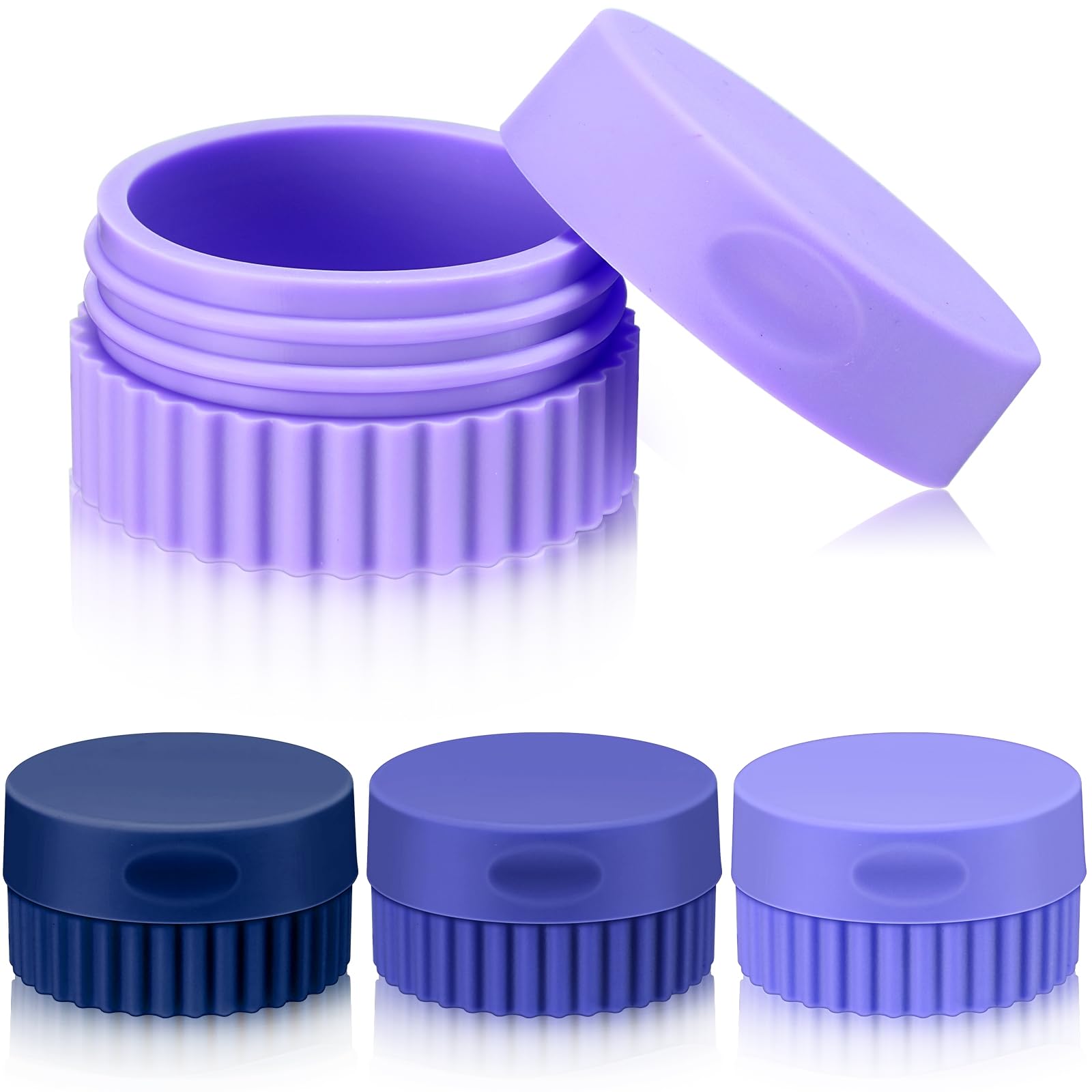 Maxcheck 4 Pack 0.68 oz Travel Size Silicone Cream Jars - Leakproof Cosmetic Containers with Lids for Toiletries, Body Cream & Skin Care (Blue) - Perfect for Air Travel, Gym Bag & Vacation Essentials