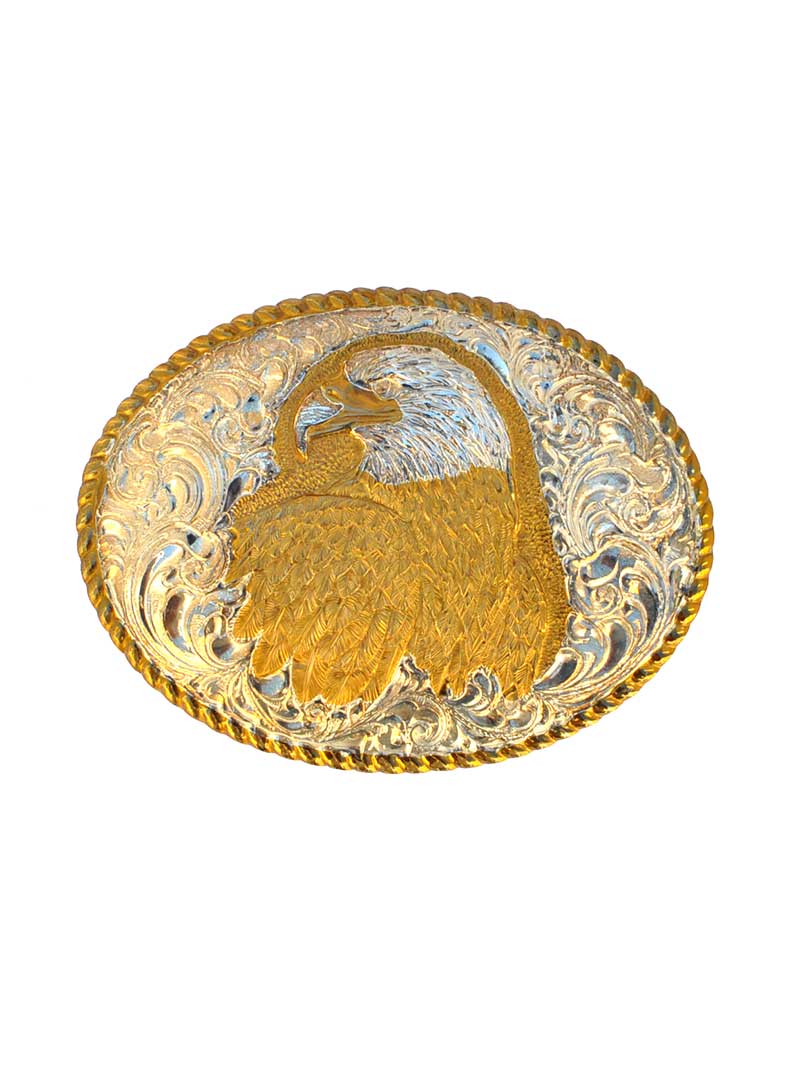 Johnson & Held JHEAGLE American Eagle Nickel Silver Handcrafted Belt Buckle for Men - Western Style Cowboy Accessories for Jeans & Leather Belts