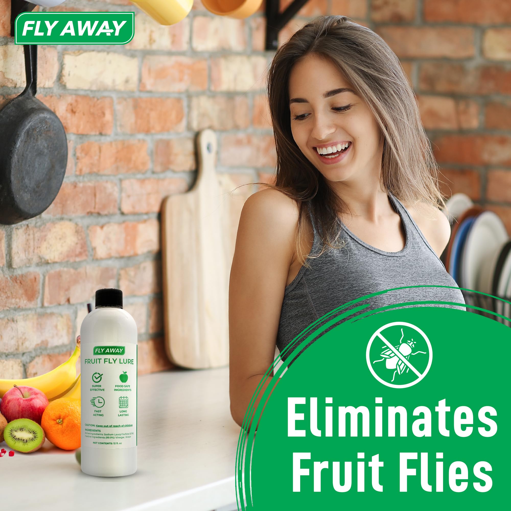 Fly Away Fruit Fly Liquid Lure - Fast-Acting Fruit Fly Trap | Safe & Non-Toxic for Kitchens, Restaurants, Bars | Indoor Pest Control Solution | Works as Standalone Bait or Refill for Fly Away Trap Kit (12 oz) | Perfect for Home, Commercial & Outdoor Use