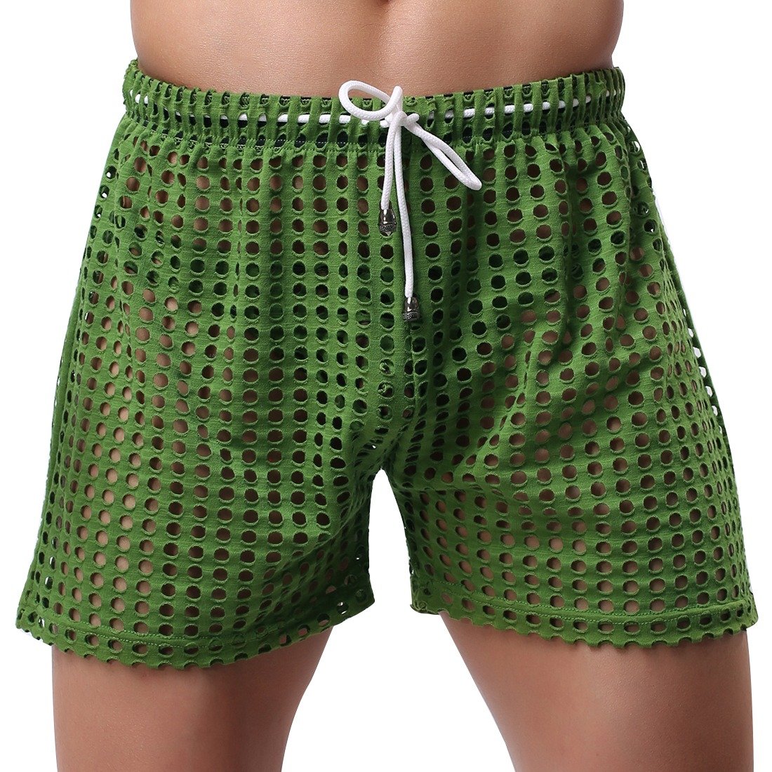 Breathable Men's Hollow Openwork Boxer Shorts with Drawstring - Comfortable Lounge Underwear for Sleep, Relaxation & Home Wear