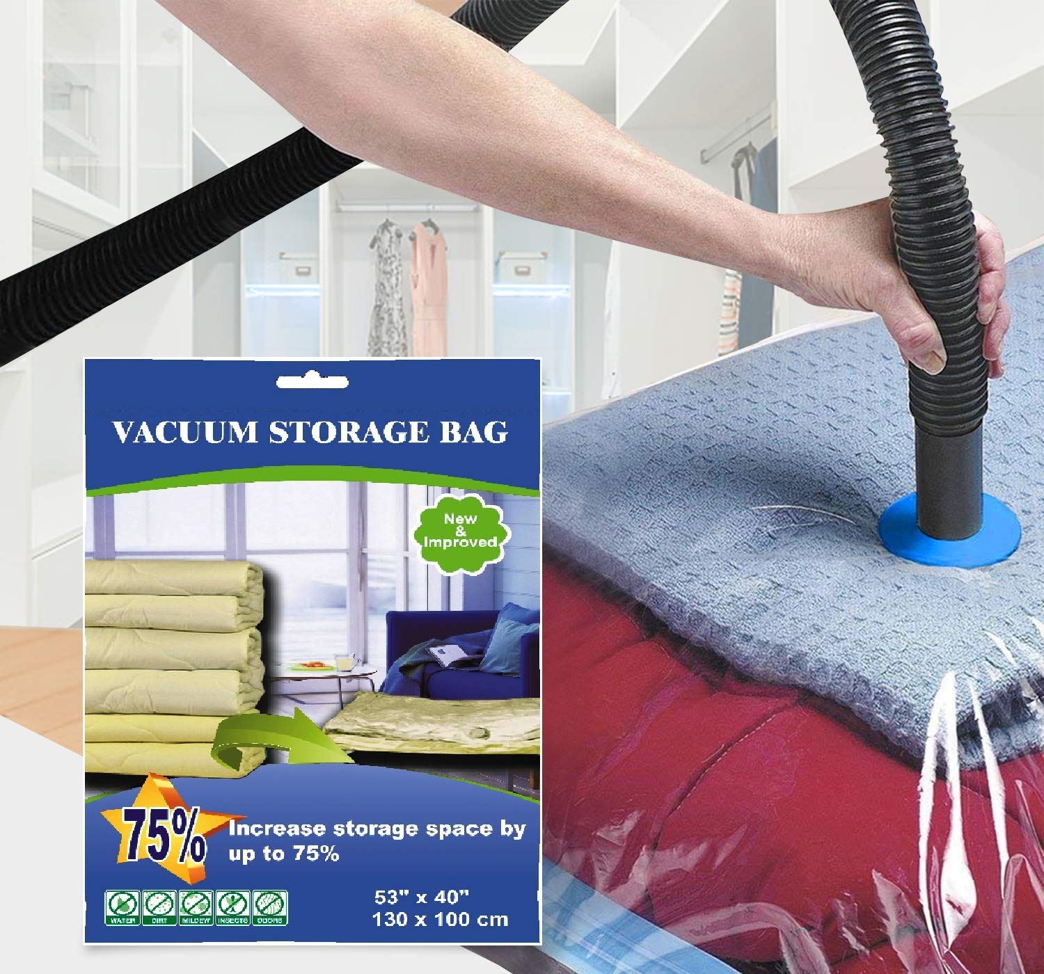 10-Pack Jumbo/Large Vacuum Seal Storage Bags Set with Travel & Carry-On Pouches | Space Saving Clothes Organizer for Travel, Moving & Seasonal Storage
