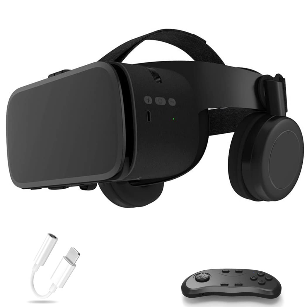 3D VR Headset with Bluetooth Controller - Compatible with iPhone 13 Pro Max/13 Pro/13/12/11, Samsung Galaxy S21, Huawei & Xiaomi Series - Immersive Virtual Reality Gaming & Movie Experience (Color: Black, Size: Universal)