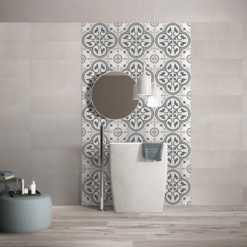 Heritage Medina Encaustic Look 200x200 Matt Tile - Vintage Style Cement Floor and Wall Tiles for Kitchen, Bathroom, and Living Room Decoration