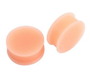 Pair of Peach/Flesh Skin Tone Silicone Double Flared Plugs - Ear Gauges & Body Piercing Jewelry for Stretching, Hiding & Retaining Piercings - Perfect for Daily Wear, Workouts & Professional Settings