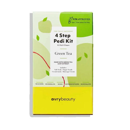 Avry 4 Step Pedicure Kit with Green Tea Extract - Exfoliate, Moisturize & Soften Feet - Perfect for At-Home Spa & Self-Care Routine