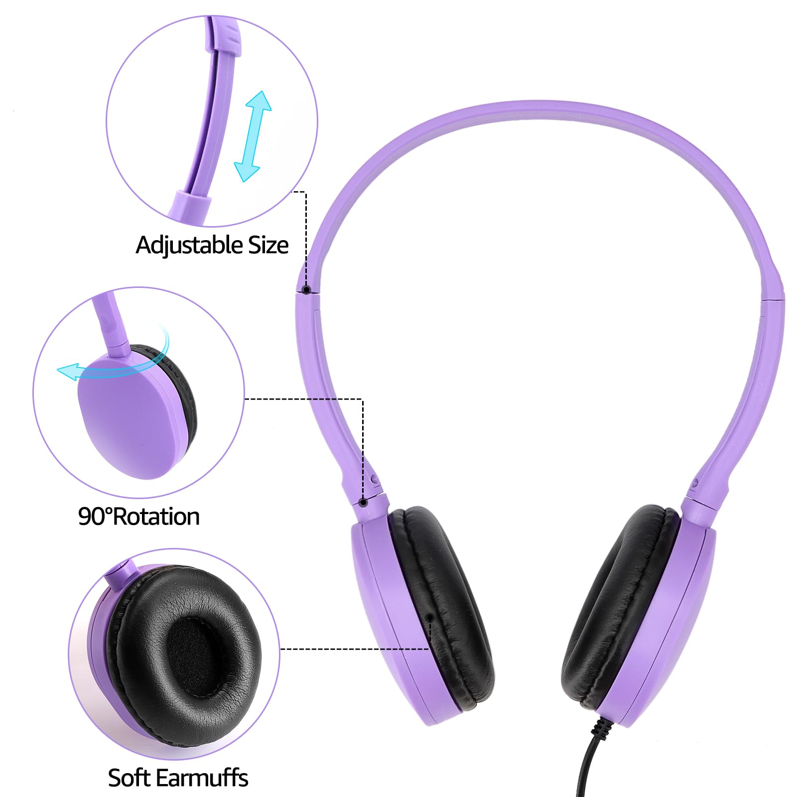 12 Pack Kids Headphones Bulk for School - Colorful Wired Classroom Headphones with Adjustable Headband & 3.5mm Jack - Perfect for School, Library, Online Learning, Travel and Home Use (Kids, Teens & Adults)