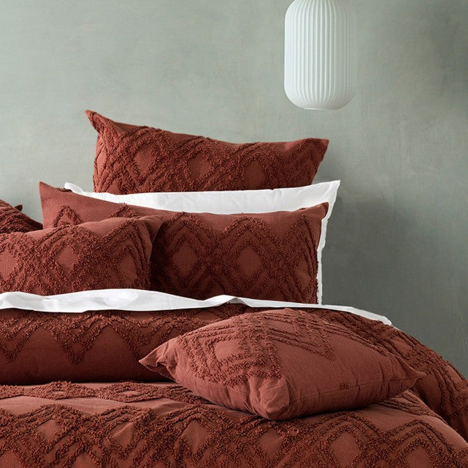 Jaipur Terracotta Cotton Quilt Cover Set by Bianca - King Size Bedding Set with Pillowcases - Bohemian Style Home Decor for Master Bedroom & Guest Room