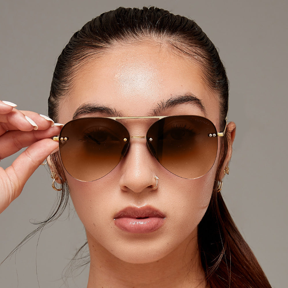 Tangle-Free Aviator Sunglasses for Women - Smaller Megan 2 Faded Brown - Perfect for Driving, Beach & Outdoor Activities