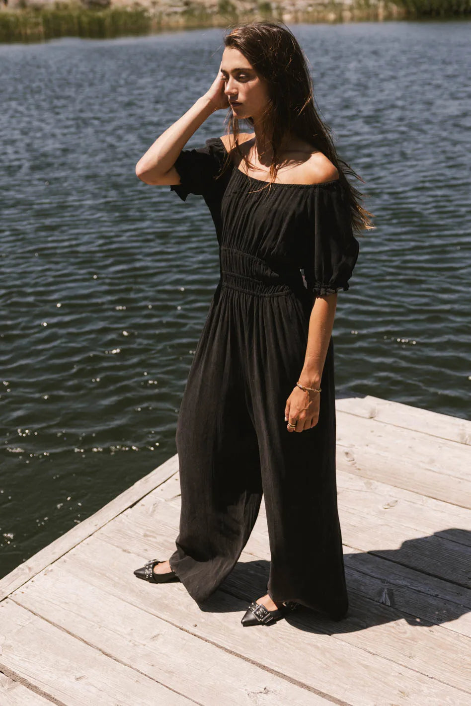 Marnie Elastic Waist Jumpsuit for Women - Comfortable Stretchy Casual Romper with Pockets | Perfect for Travel, Summer Outfits & Lounge Wear (Final Sale)