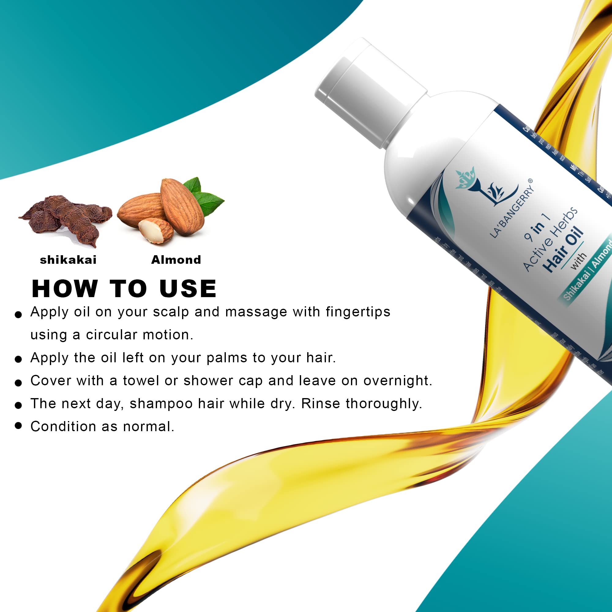 LA'BANGERRY Herbal Hair Growth Oil with Natural Shikakai & Almond - 9-in-1 Active Herbs for Hair Fall Control, Repair & Strengthening - Moisturizes Scalp & Promotes Healthy Hair - 100ml for Men & Women - Perfect for Daily Hair Care & Damaged Hair Treatment