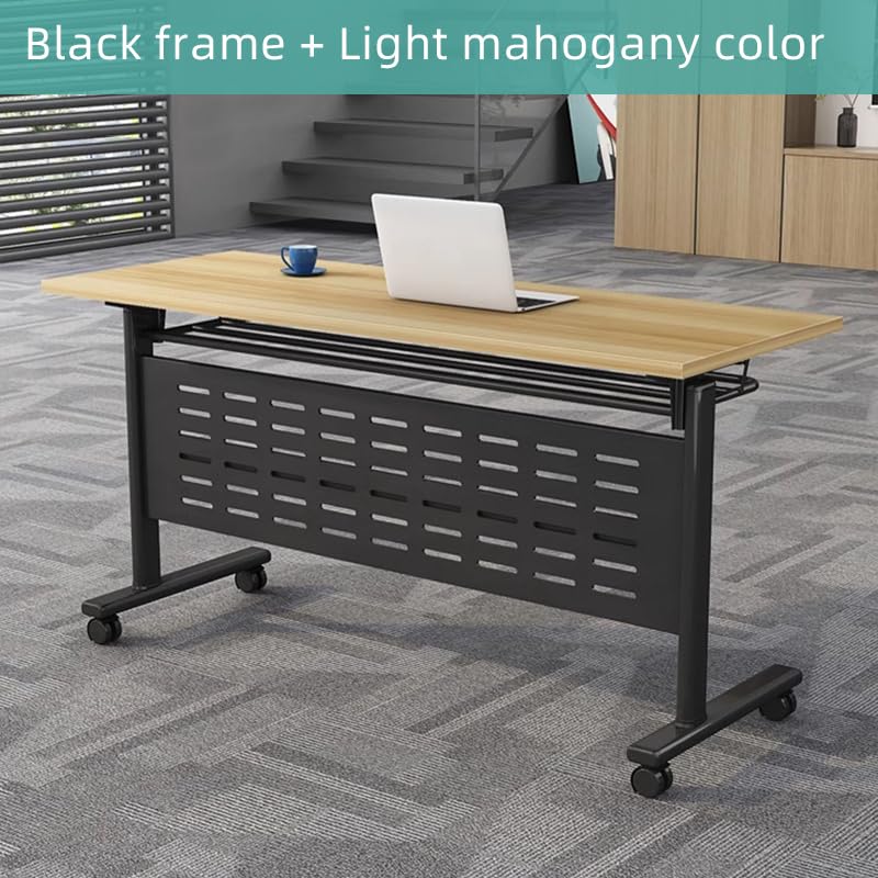 Foldable Conference Table with Wheels - Mobile Training & Seminar Table for Office, Meeting Room, Classroom - Flip Top Rolling Design (Yellow, 47×16×30in) - Perfect for Space-Saving Office Furniture, Training Sessions & Multi-Purpose Meeting Areas