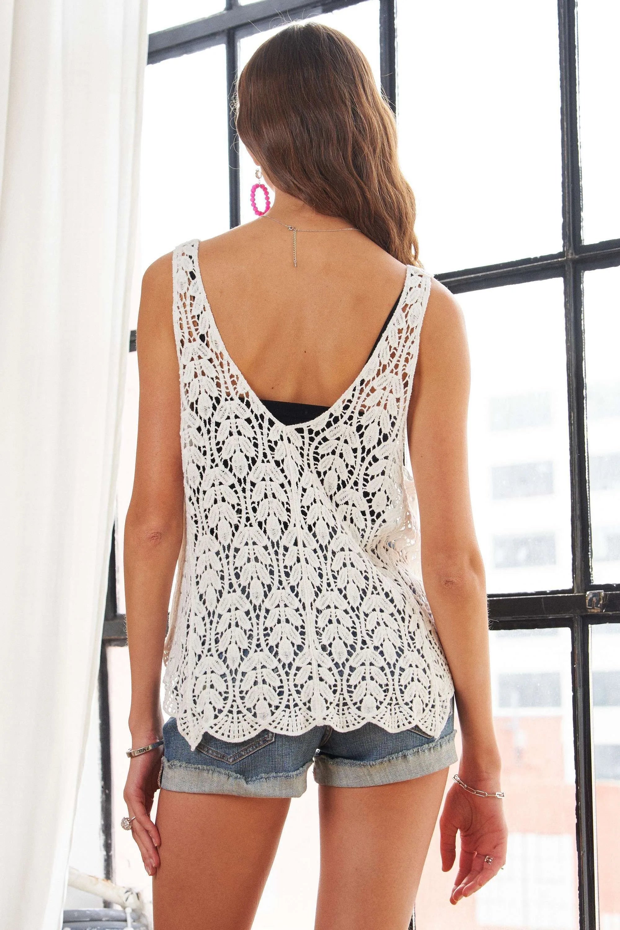 ADORA Leaf Crochet Tank Top for Women - Summer Boho Lace Y2K Vintage Crochet Tops - Beach Vacation, Music Festival & Casual Outfit