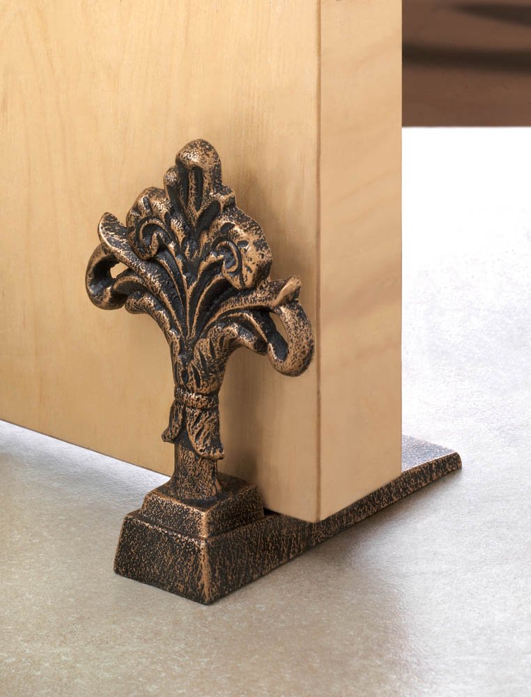 Decorative Iron Fleur-de-Lis Door Stopper - Heavy Duty Security Door Wedge for Home, Office & Apartment Safety - Perfect for French Style Doors, Hallways & Entryways