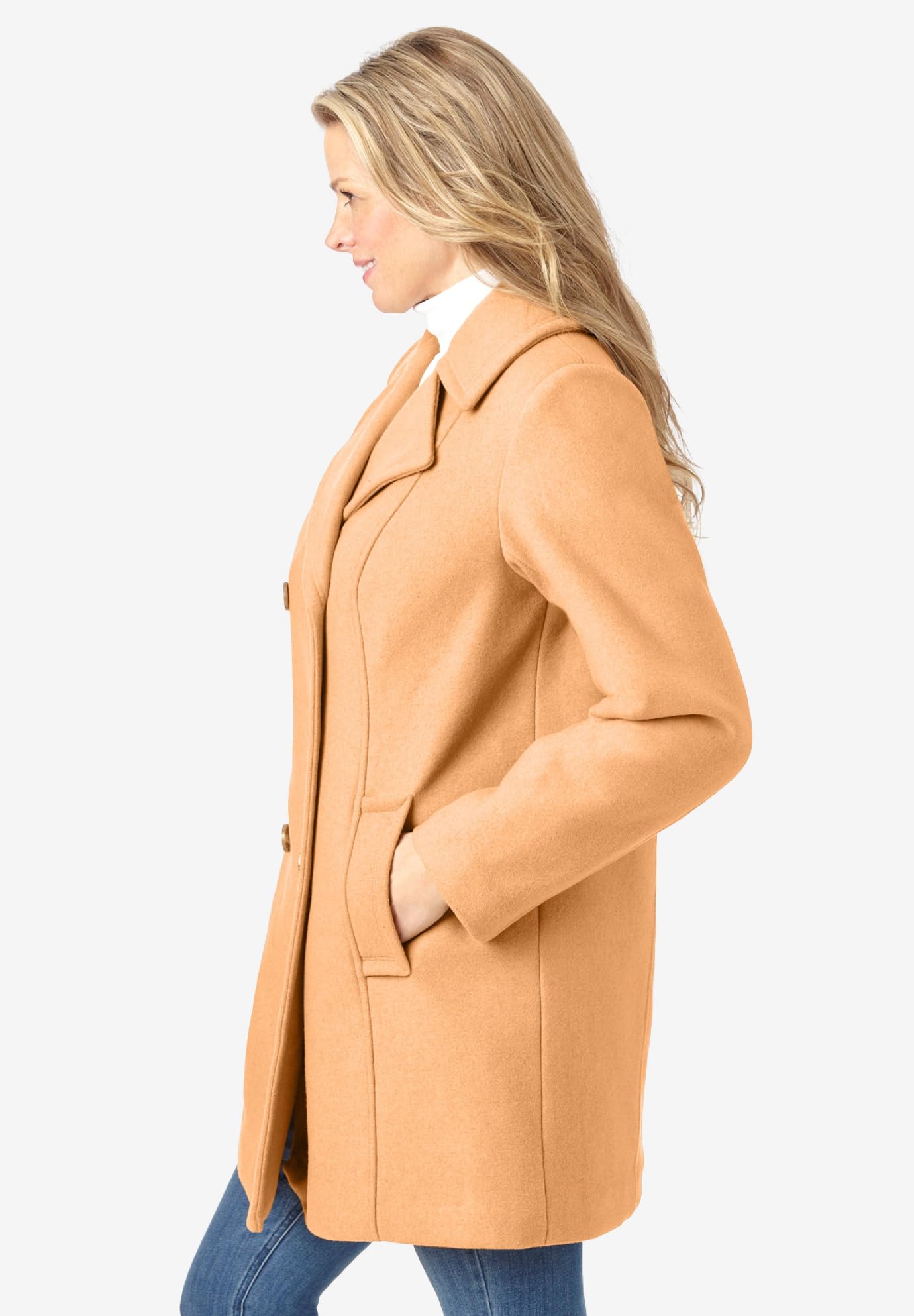 Women's Plus Size Wool-Blend Double-Breasted Peacoat Coat - Warm Winter Outerwear for Curvy Women | Perfect for Office, Dating & Holiday Events