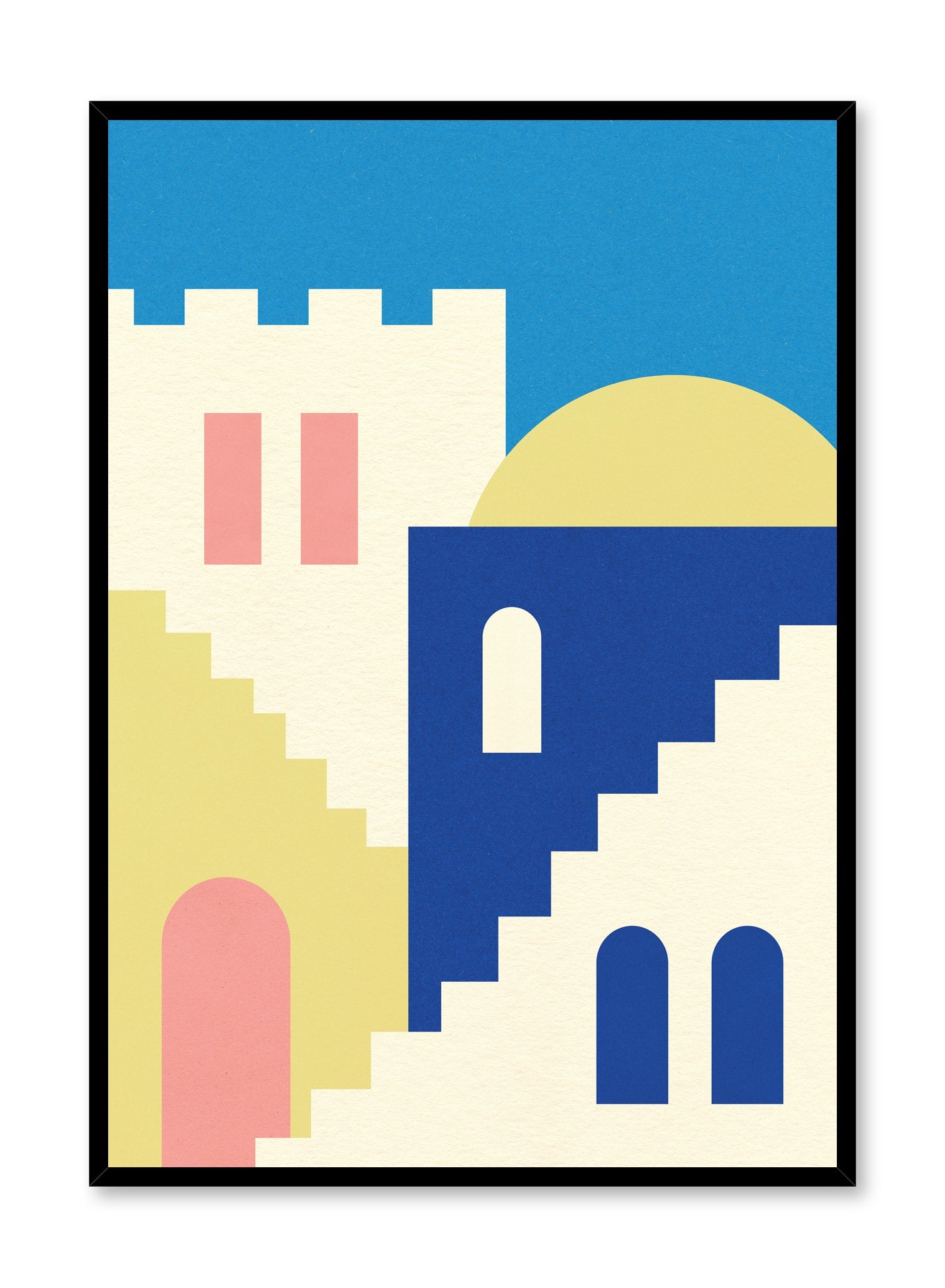 Rabat Houses and Stairs Wall Art Poster - Vintage Moroccan Cityscape Decor for Living Room, Bedroom & Office