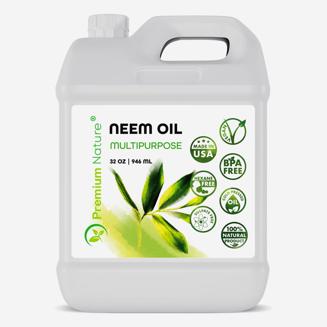 100% Pure Cold Pressed Organic Neem Oil for Skin, Hair & Plants - 32oz Natural Essential Oil for Massage, DIY Mixing & Indoor Plant Care - Promotes Healthy Skin, Hair Growth & Pest Control