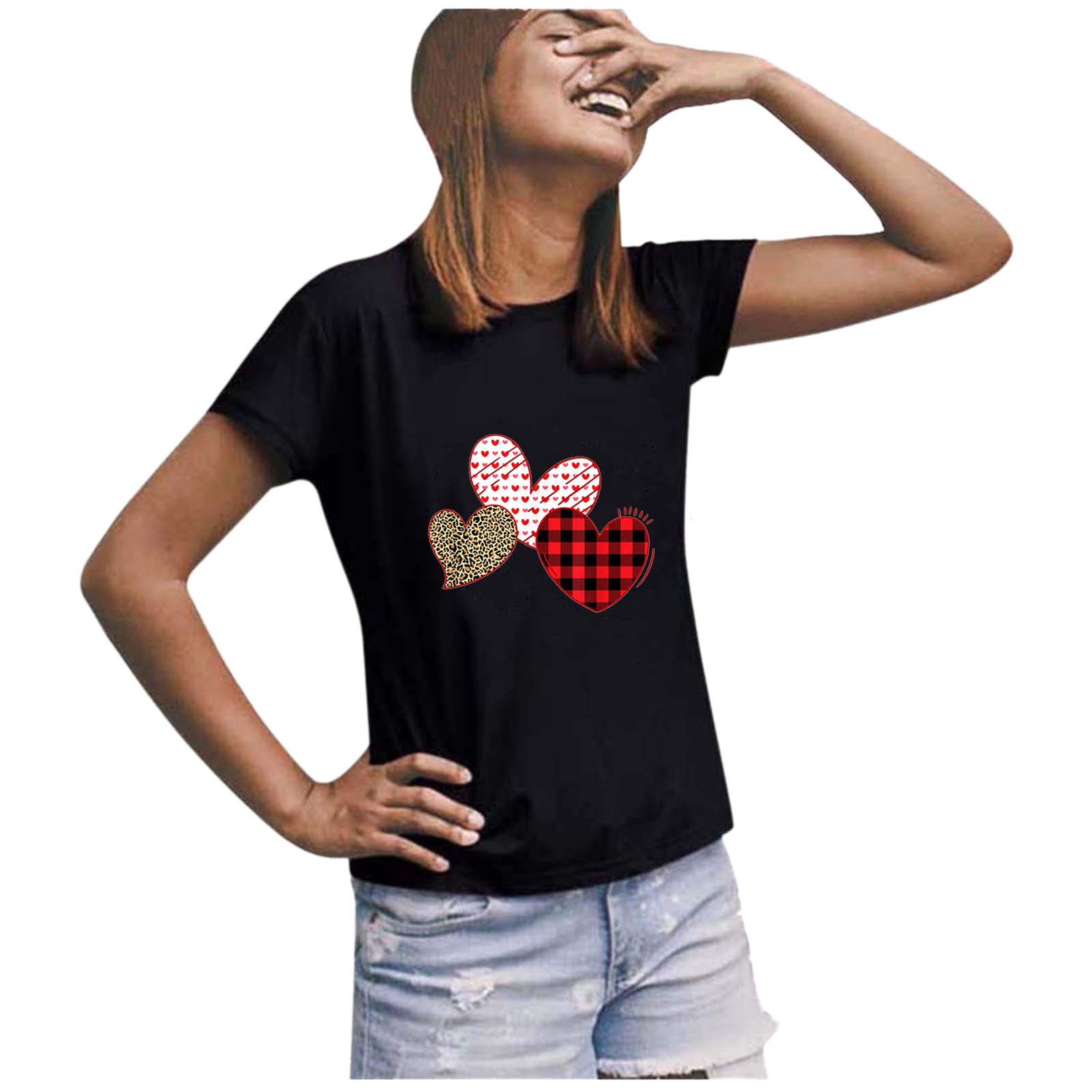 Valentine's Day Love Letter Print Short Sleeve Blouse for Women - Romantic Casual T-Shirt & Long Sleeve Compression Shirts - Perfect for Date Night, Gift Giving and Valentine's Day Outfits