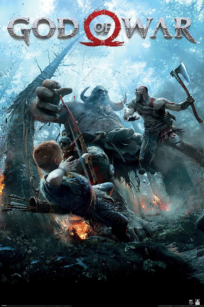 God of War Video Game Poster - 24x36 Inches Framed Wall Art with Black Hanger - Perfect for Gaming Room Decor & Man Cave Wall Decor