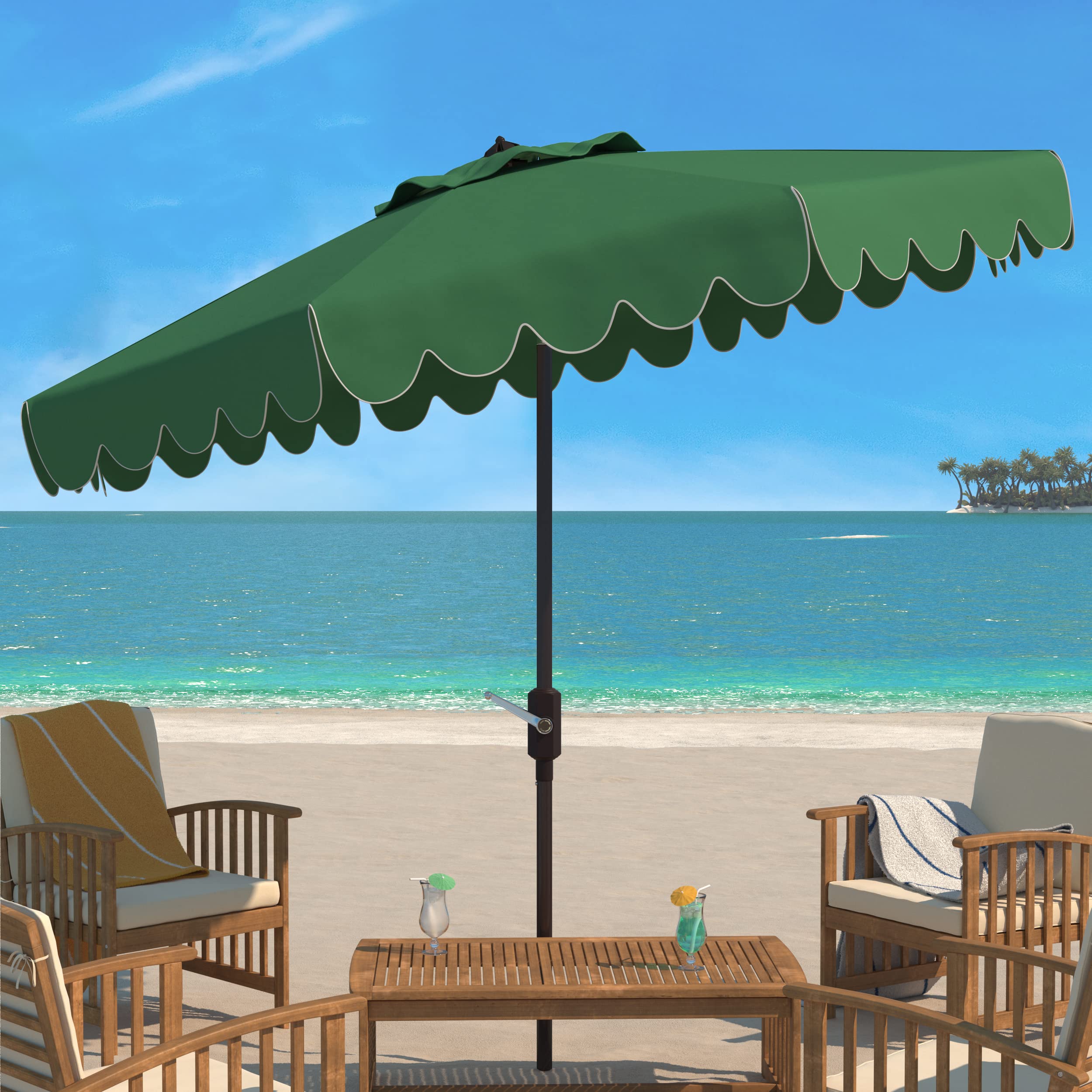 SAFAVIEH PAT8010A Venice Navy & White 9Ft Outdoor Umbrella with Crank & Push Button Tilt - Perfect for Patio, Poolside, and Garden Shade
