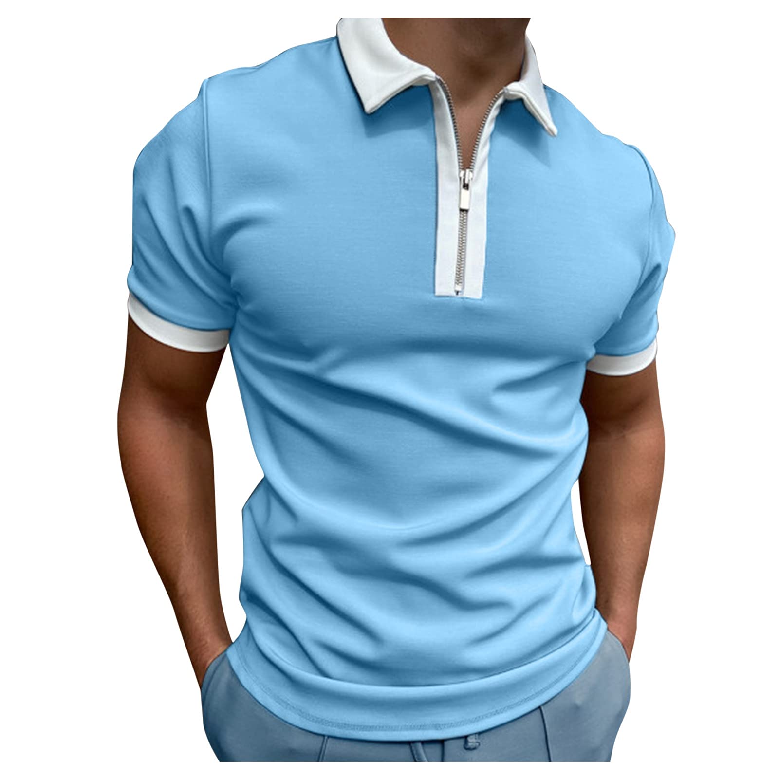 BEUU Men's Slim-Fit Polo Short Sleeve Shirts - Breathable Cotton Turn-Down Collar with Abstract Face Print | Casual Spring Tops for Work, Golf & Outdoor Activities