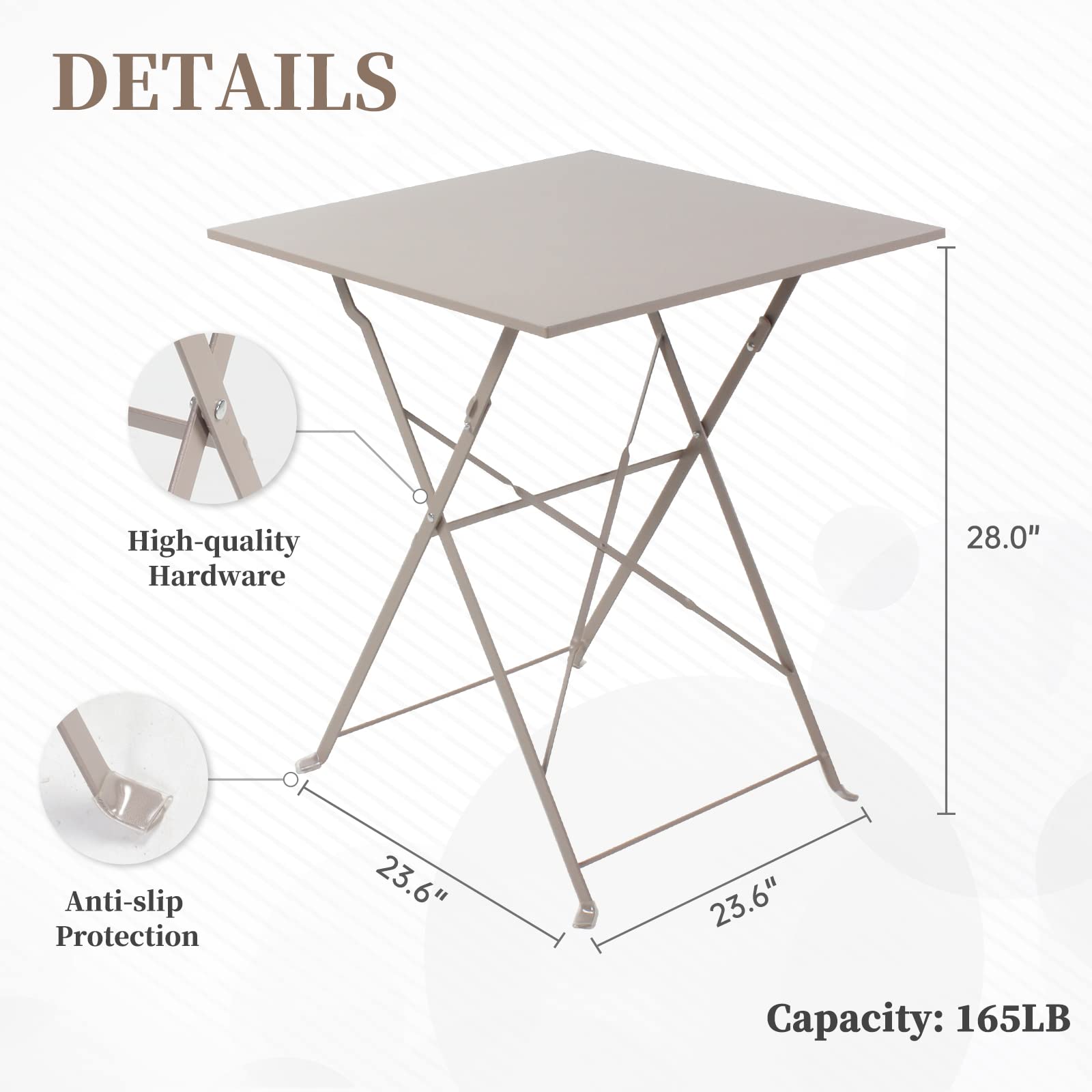 3Pcs Patio Bistro Set - Foldable Outdoor Furniture with 1 Table & 2 Chairs for Patio, Garden, Balcony, Backyard (Taupe) | Perfect for Small Spaces, Outdoor Dining & Relaxing