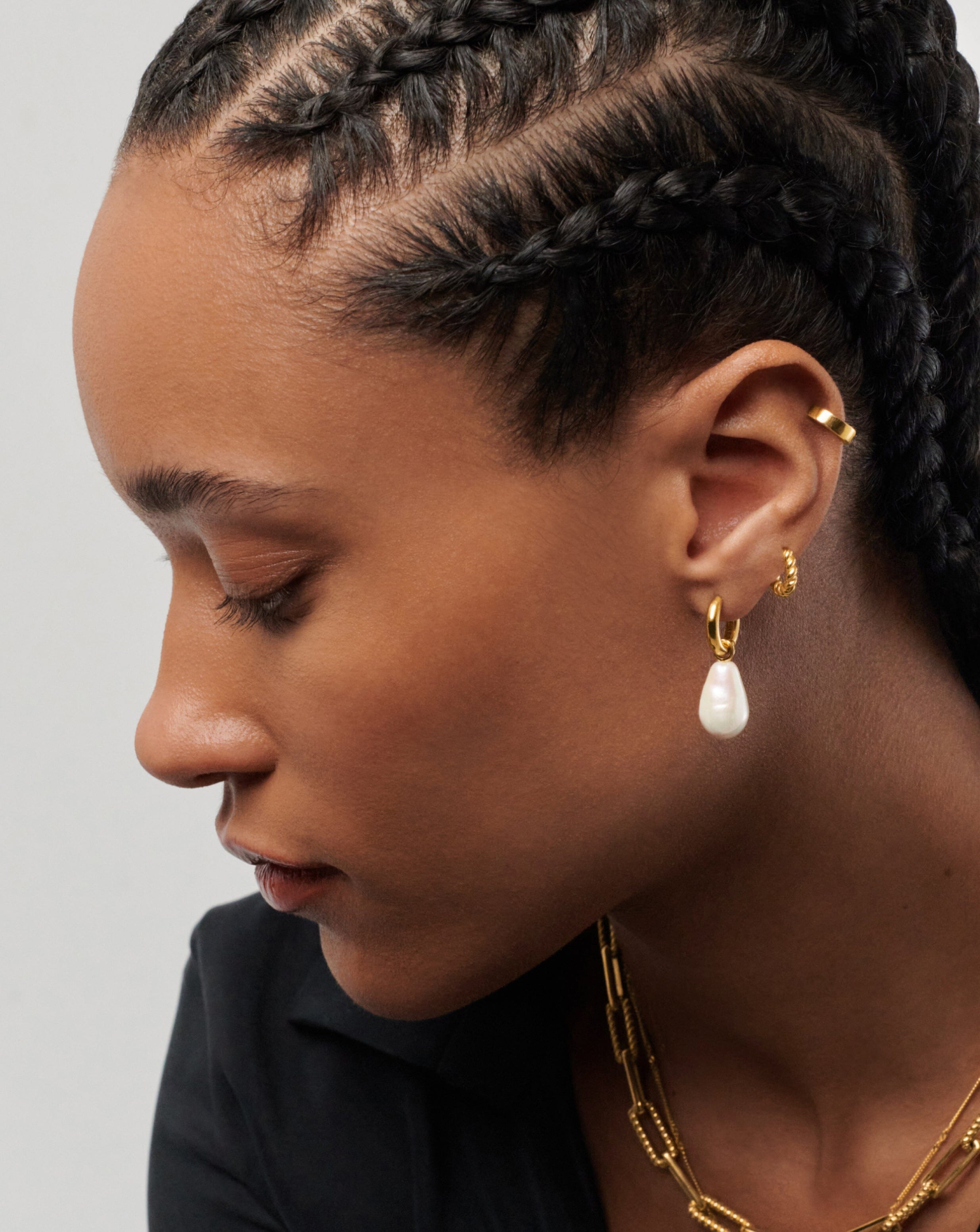 Baroque Pearl Drop Tunnel Mini Hoop Earrings - 18k Gold Vermeil & Freshwater Pearl Jewelry for Women | Elegant Dangle Earrings for Party, Wedding & Everyday Wear