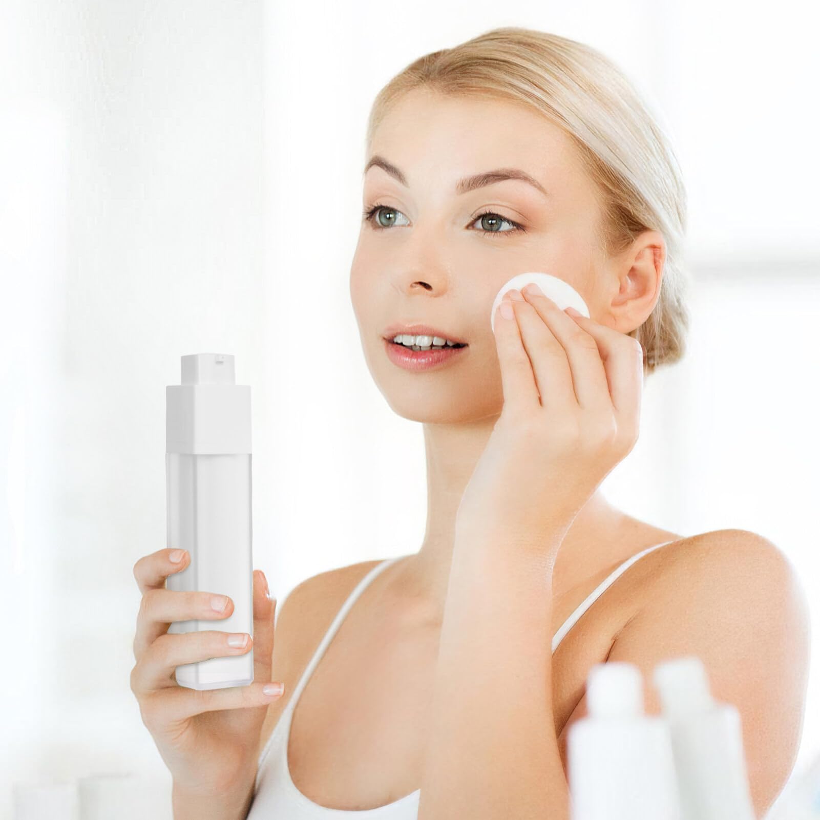 Airless Pump Bottles 15ml 30ml 50ml - Refillable Stretchable Cosmetic Dispenser for Skincare Lotion Cream | Travel & Home Use | Leakproof White Containers