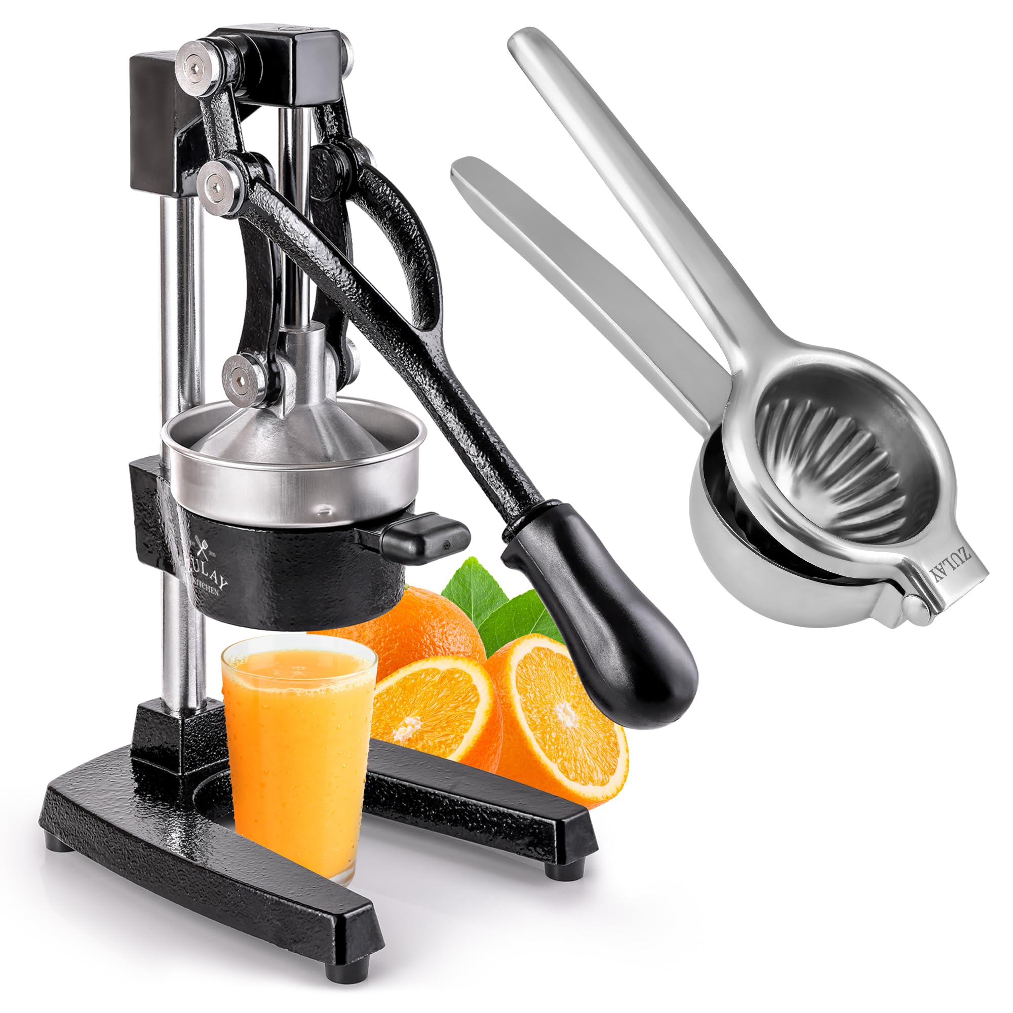 Premium Cast Iron Orange Juice Squeezer - Heavy Duty Stainless Steel Citrus Juicer for Lemons, Limes & Grapefruits | Professional Grade Solid Metal Squeezer Bowl for Fresh Juice at Home, Bars & Restaurants
