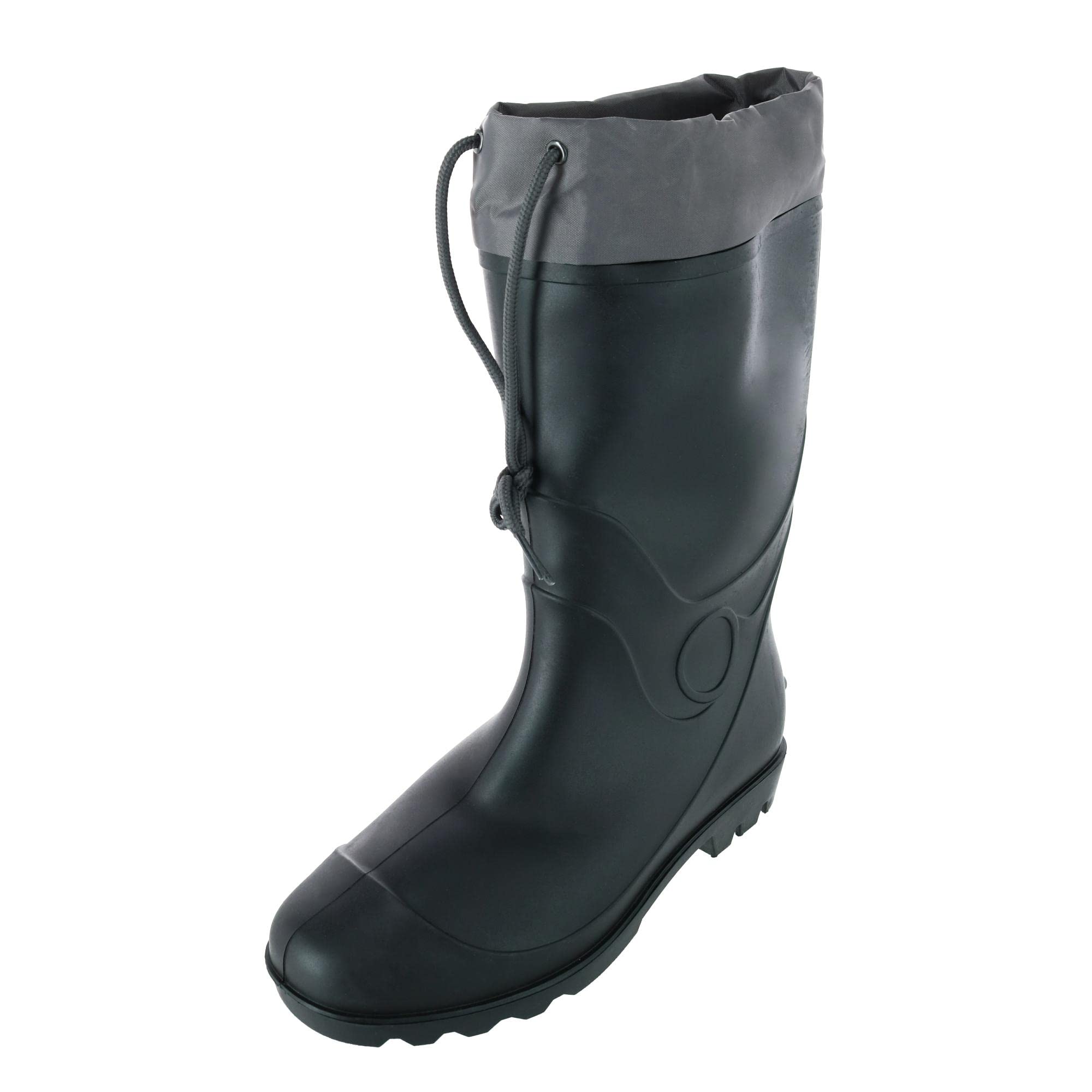Waterproof Men's Black Rain Boots - 13.5 Inch Height with Adjustable Drawstring - Perfect for Outdoor Work, Hiking & Wet Weather Protection