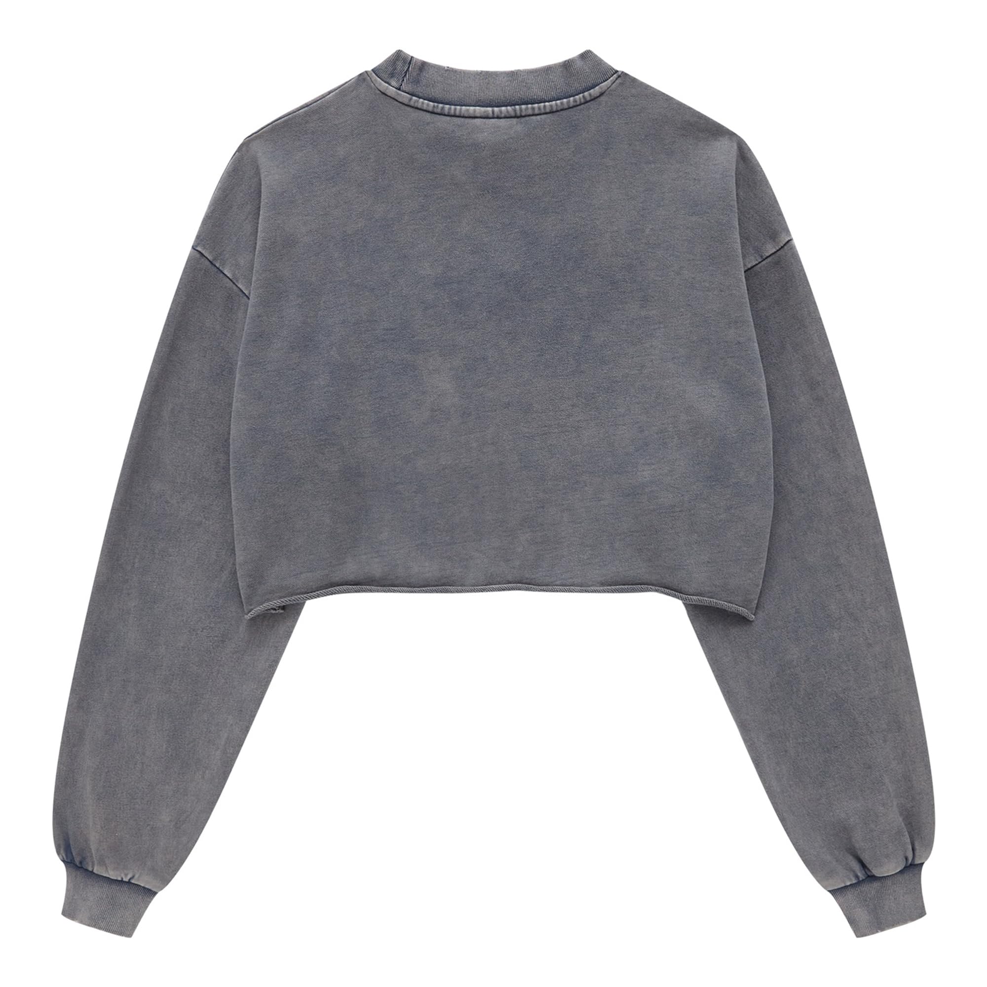 Vintage Acid Wash Cropped Sweatshirt for Women - Long Sleeve Pullover Hoodie Top | Workout, Casual Wear & Street Style Fashion