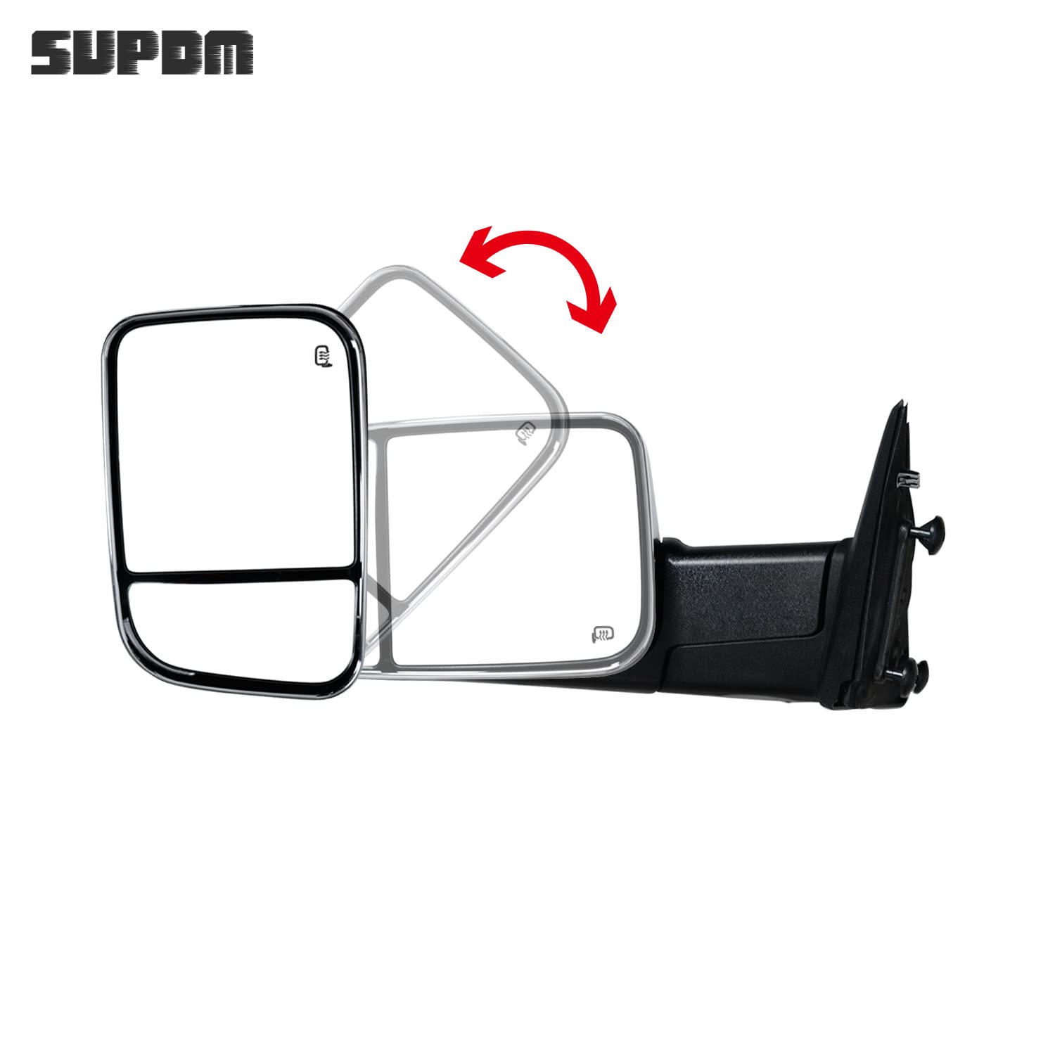 Heated Power Towing Mirrors with Turn Signal & Puddle Lights - Compatible with 2009-2018 Ram 1500/2500/3500 Pickup Trucks - Chrome Left+Right Set for Enhanced Visibility & Safety (Perfect for Towing, Off-Roading & Night Driving)