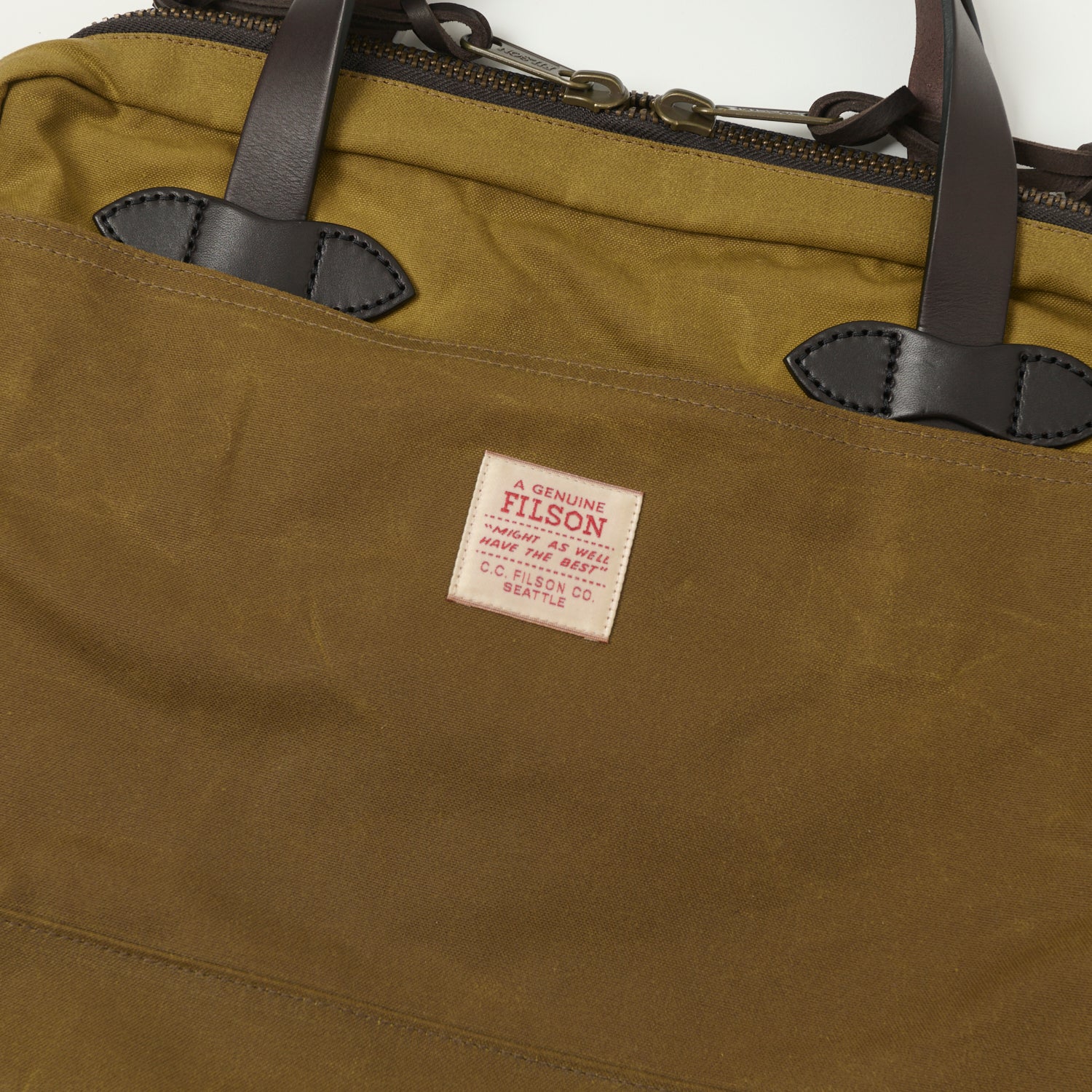 Filson Tin Cloth Compact Briefcase - Durable Dark Tan Leather Briefcase for Men & Women | Perfect for Business, Travel & Everyday Use