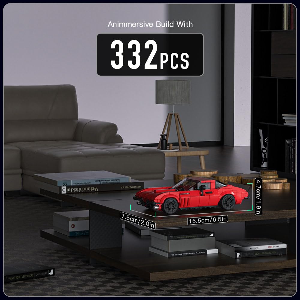 Mould King 27034 Speed Champion Super Car Building Kit - 332PCS Classic Chevy Race Car Model with Acrylic Display Case - STEM Toys for Adults & Kids 8+ - Perfect for Collectors, Gifts, and Creative Play