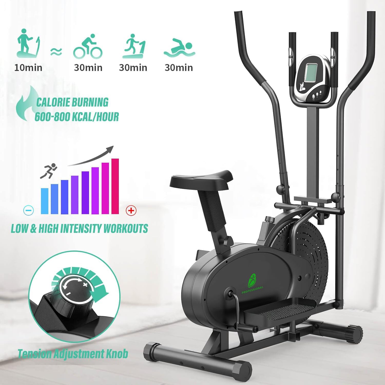 NEEZEE Elliptical Bike for Home - Smart LCD Monitor, Adjustable Seat, Full Body Workout Machine - Perfect for Home Gym, Cardio Training & Indoor Fitness