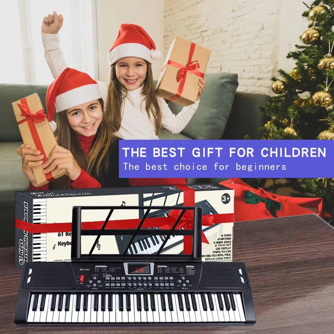 61-Key Electronic Keyboard Piano for Kids & Beginners - Portable Digital Piano with Built-In Speaker, Microphone, Music Stand & Power Adapter - Perfect for Home Learning, Music Practice & Gift Giving