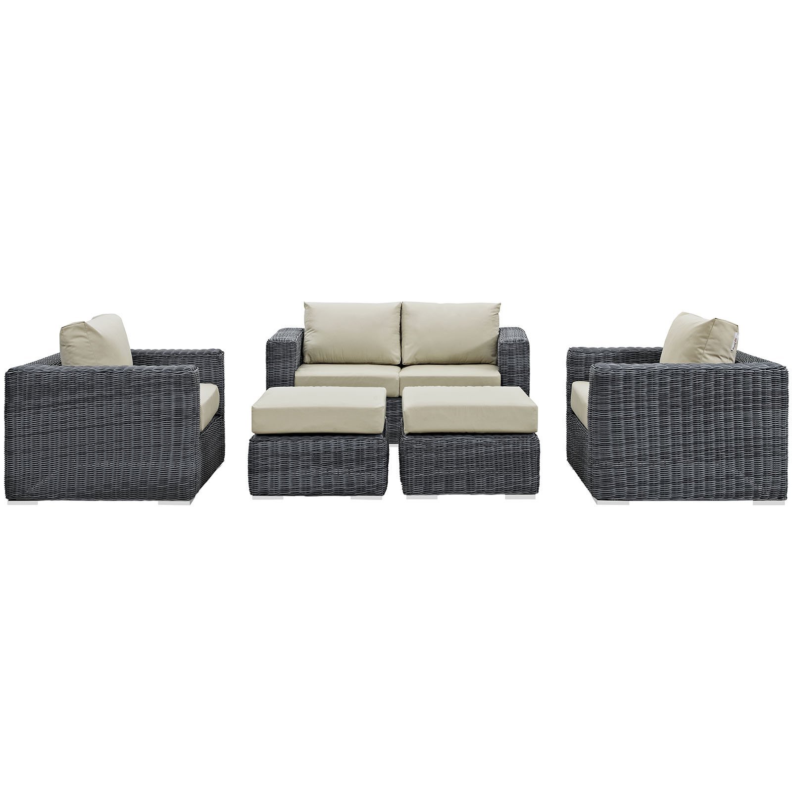 Modway Summon 5-Piece Outdoor Patio Sectional Sofa Set with Sunbrella Cushions in Canvas Antique Beige - Perfect for Backyard, Poolside & Garden Relaxation