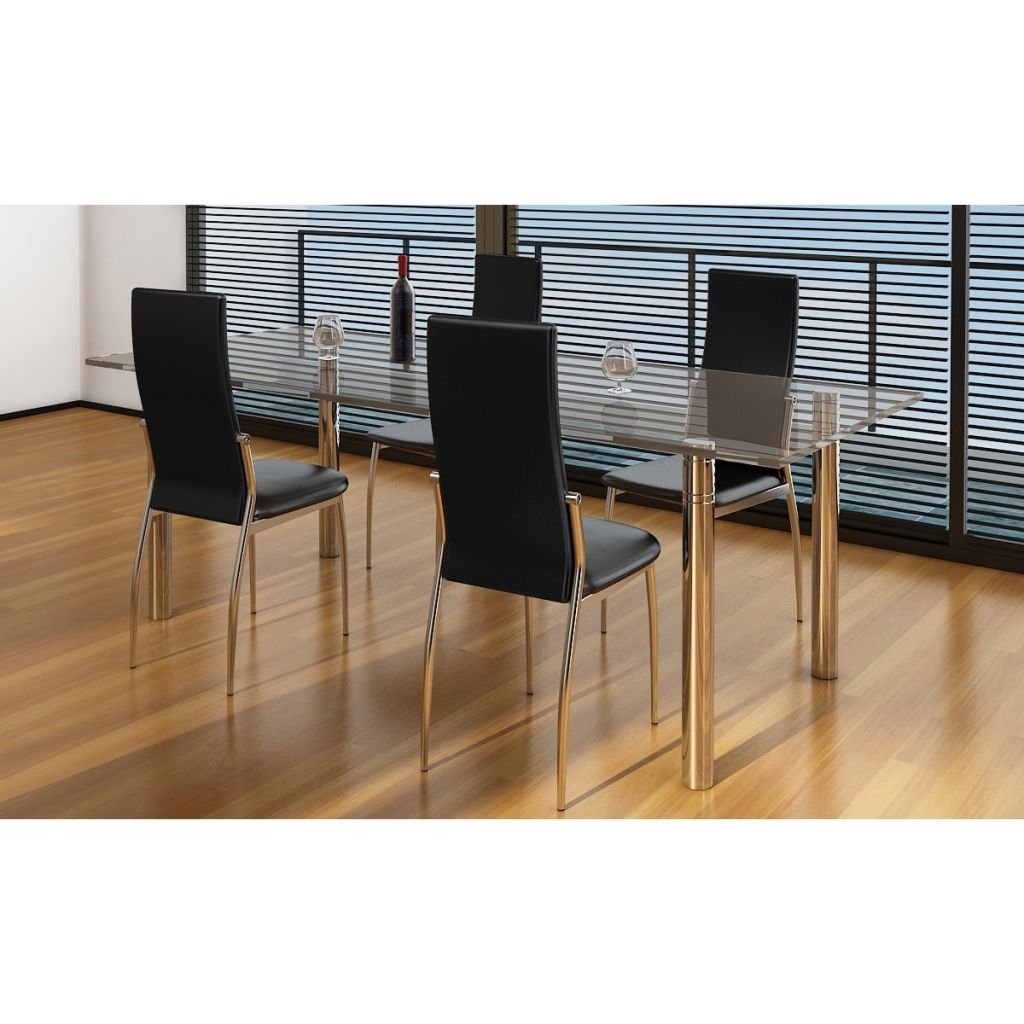 4 Pack Black Faux Leather Dining Chairs - Padded Seat & Back, Comfortable Kitchen & Living Room Chairs for Home, Restaurant, Office | Modern PU Leather Dining Set for Family Gatherings & Dinner Parties