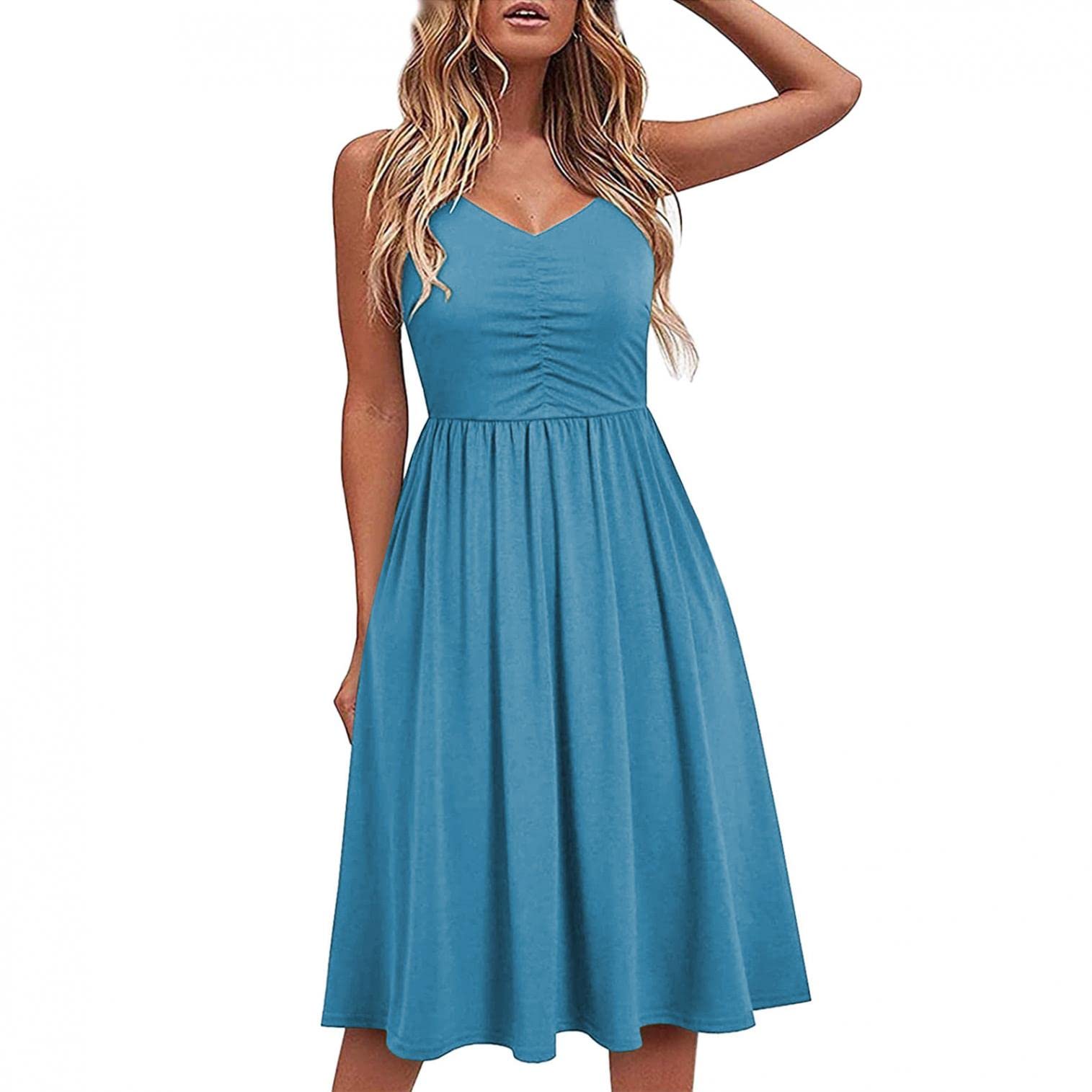 Women's Floral Spaghetti Strap Sundress - Backless Midi Swing Dress for Spring & Summer Beach Vacations, Date Nights & Outdoor Parties