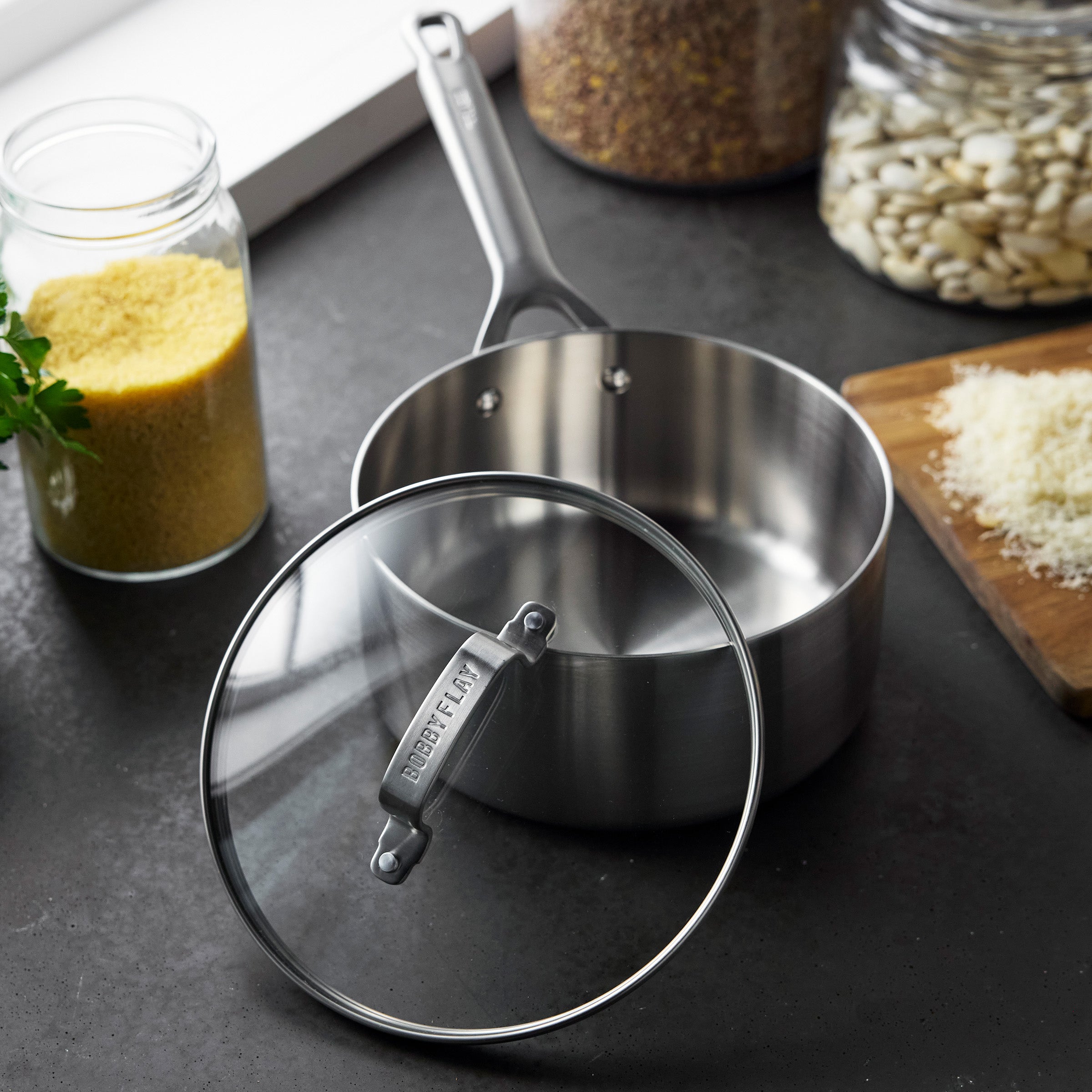 Bobby Flay by GreenPan Chef Series 3 Quart Uncoated Stainless Steel Saucepan - Perfect for Cooking Sauces, Soups, and Stews in Your Modern Kitchen