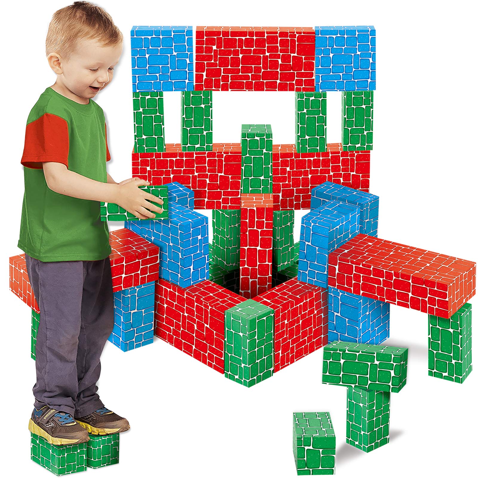 Extra-Thick Jumbo Cardboard Building Blocks for Kids - 40pc Giant Stackable Blocks in 3 Sizes for Creative Play & Indoor Exercise | Perfect for Preschool Learning, Birthday Parties & Family Bonding Activities